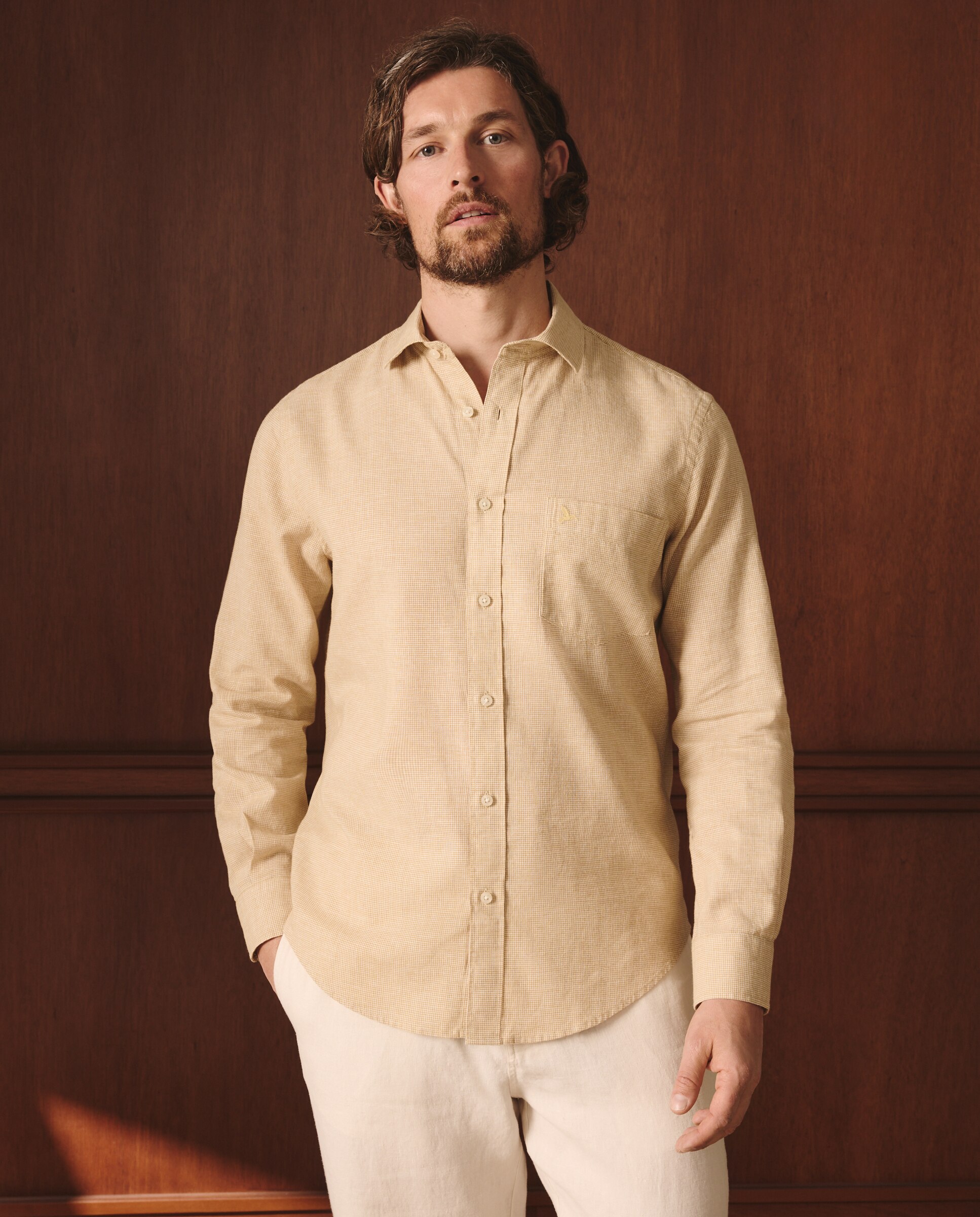 Camisa de Linho Slim Fit Caqui-2