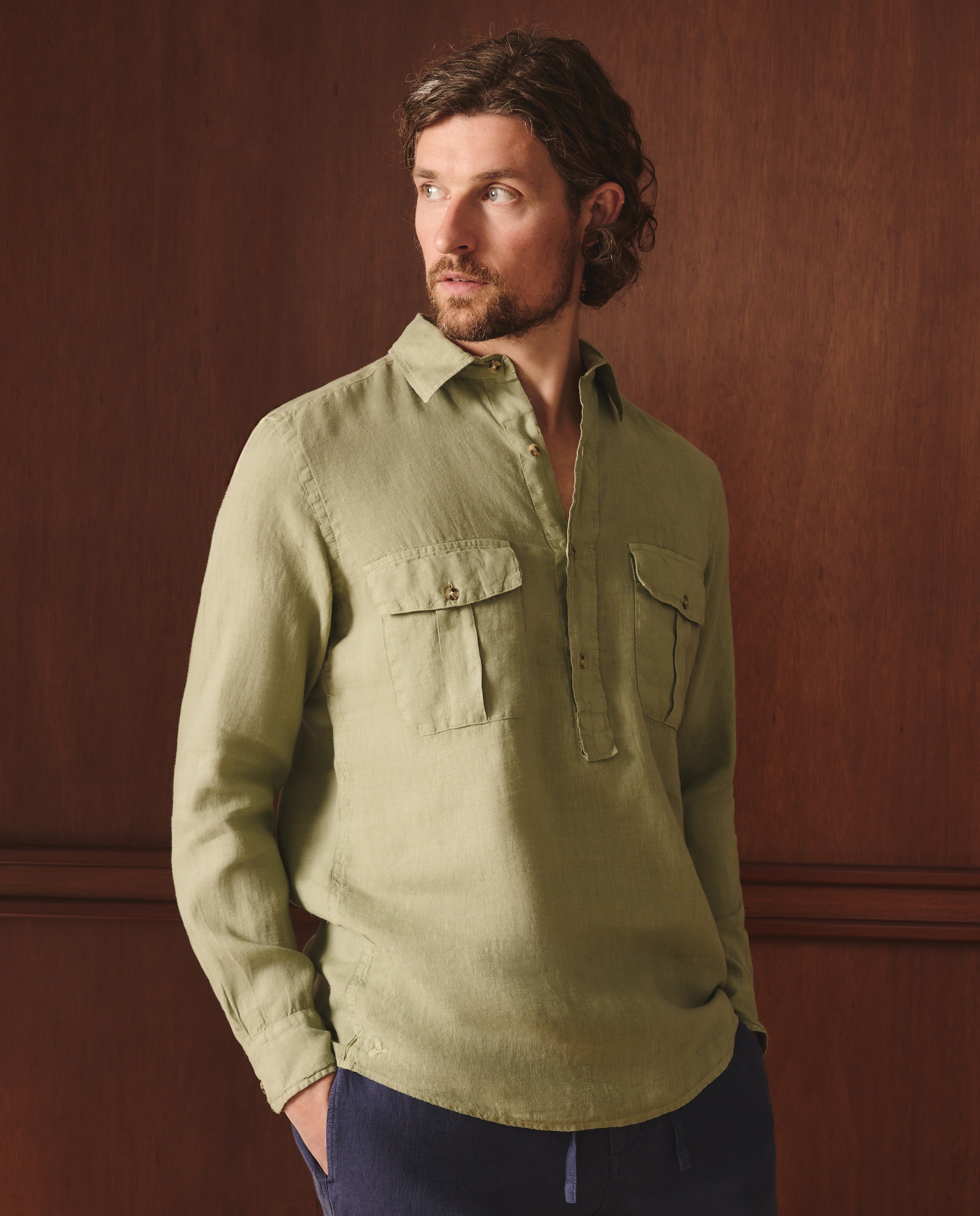 Imagen 0 de Camisa de lino de hombre classic fit Verde claro