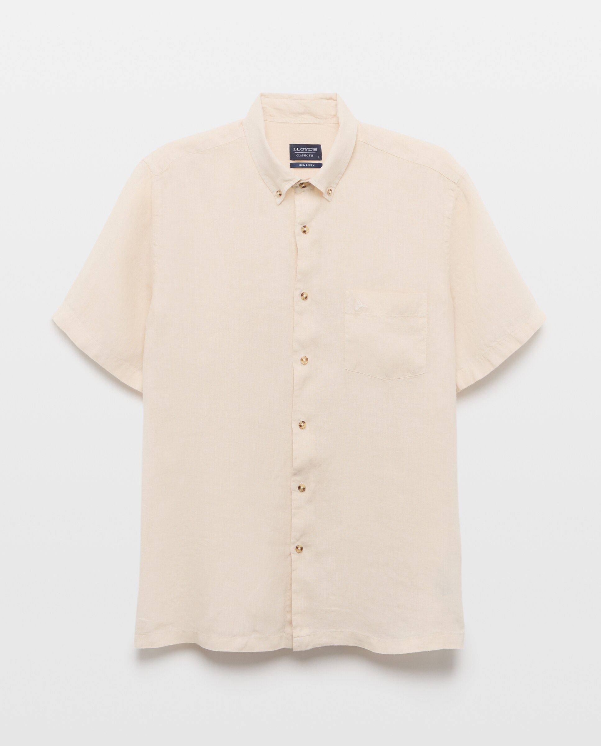 Camisa de Linho Classic Fit com Manga Curta Bege-4