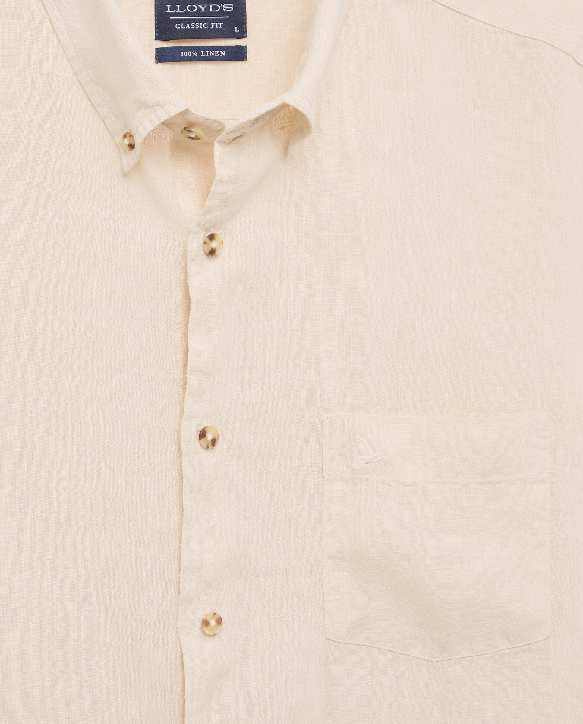 Camisa de Linho Classic Fit com Manga Curta Bege-5