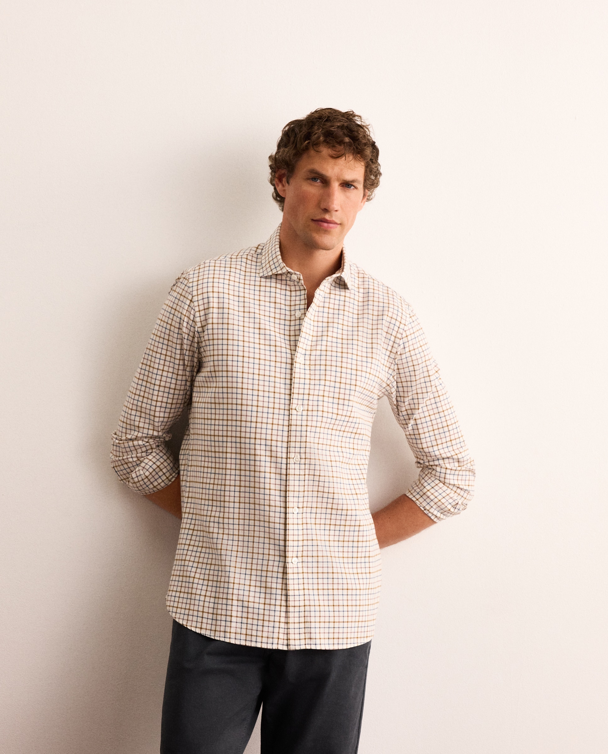 Camisa slim fit twill de cuadros tattersall de algodón con mezcla de lana hombre - Lloyd's - Azul marino Azul marino-1
