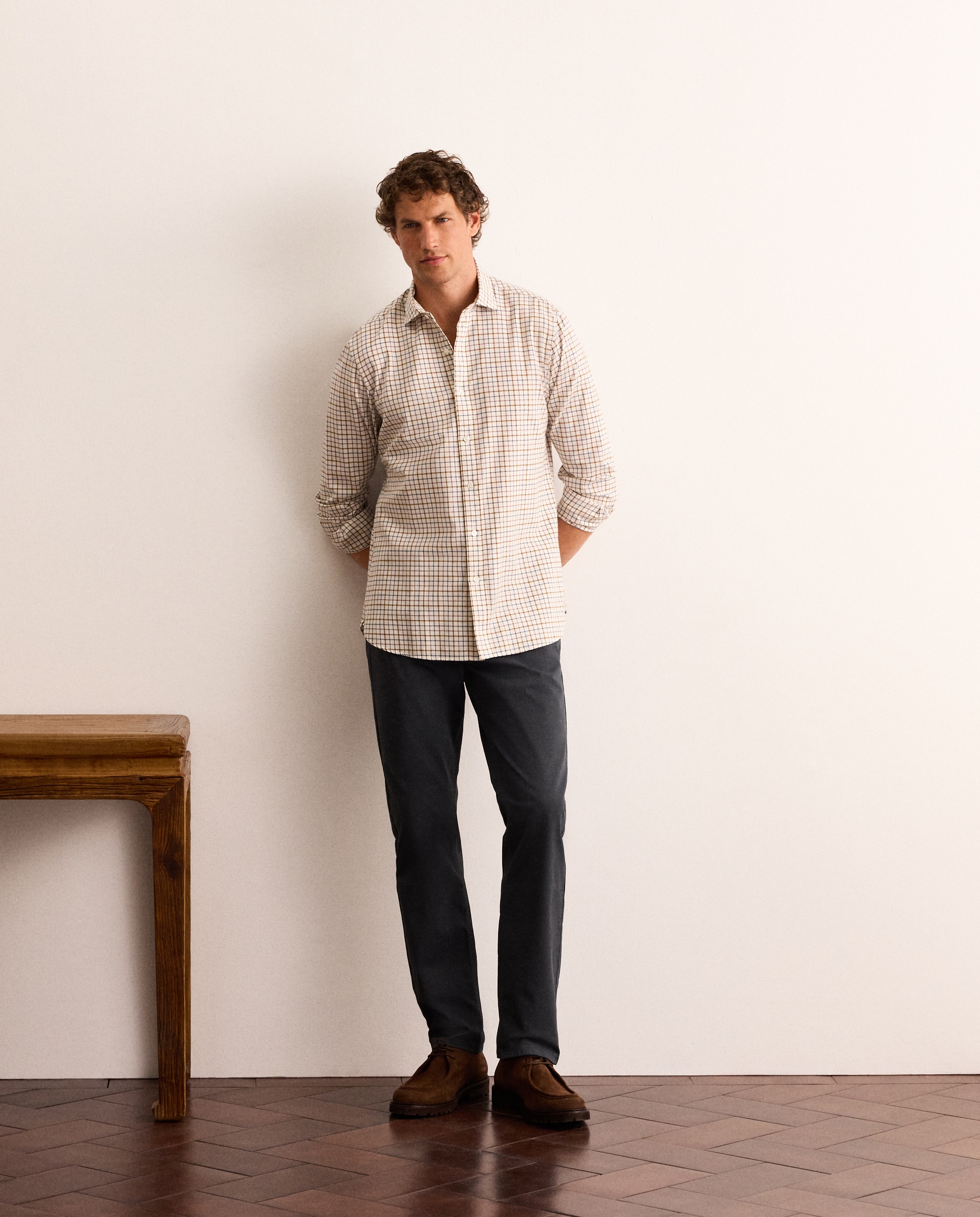 Camisa slim fit twill de cuadros tattersall de algodón con mezcla de lana hombre - Lloyd's - Azul marino Azul marino-2