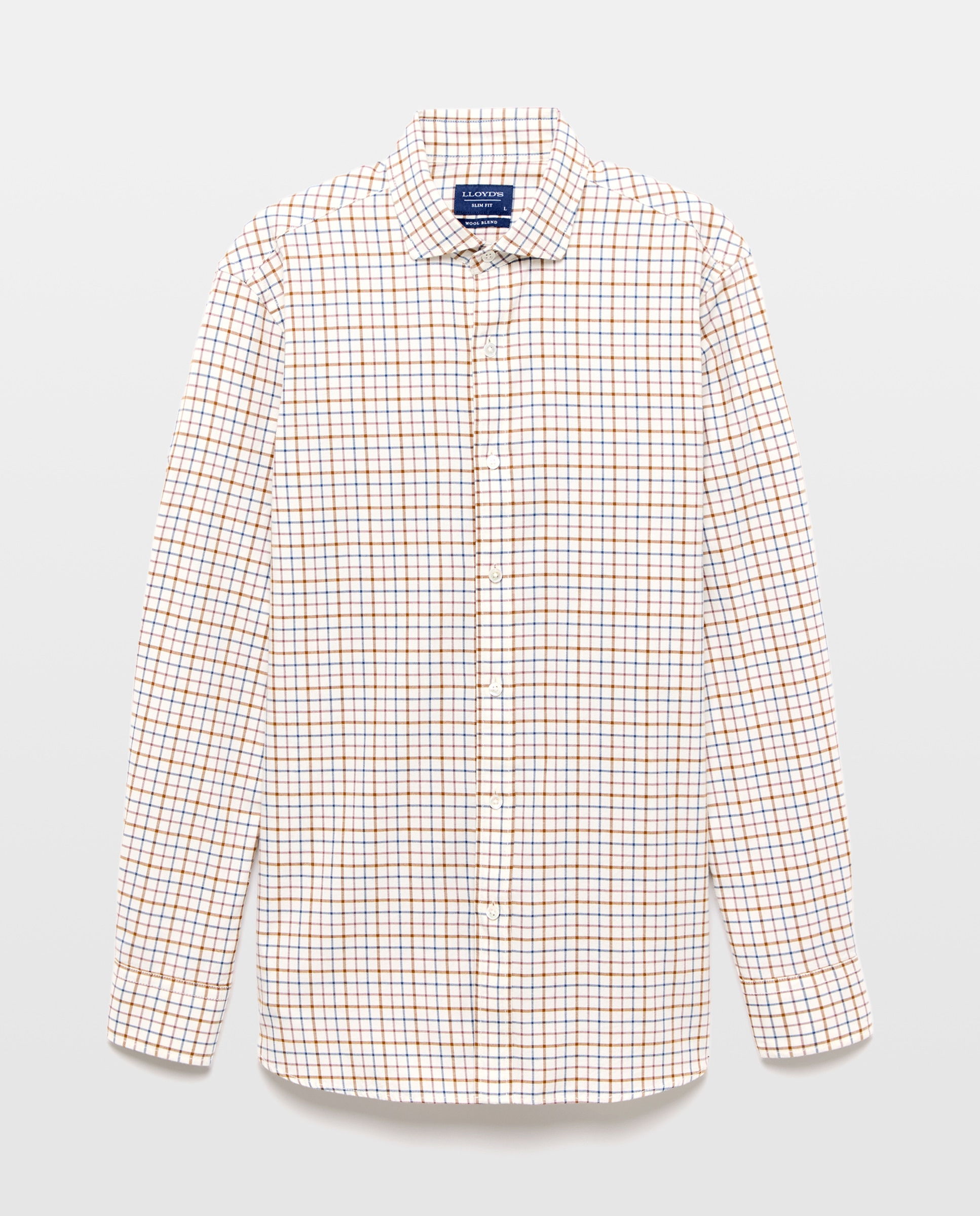Camisa slim fit twill de cuadros tattersall de algodón con mezcla de lana hombre - Lloyd's - Azul marino Azul marino-3