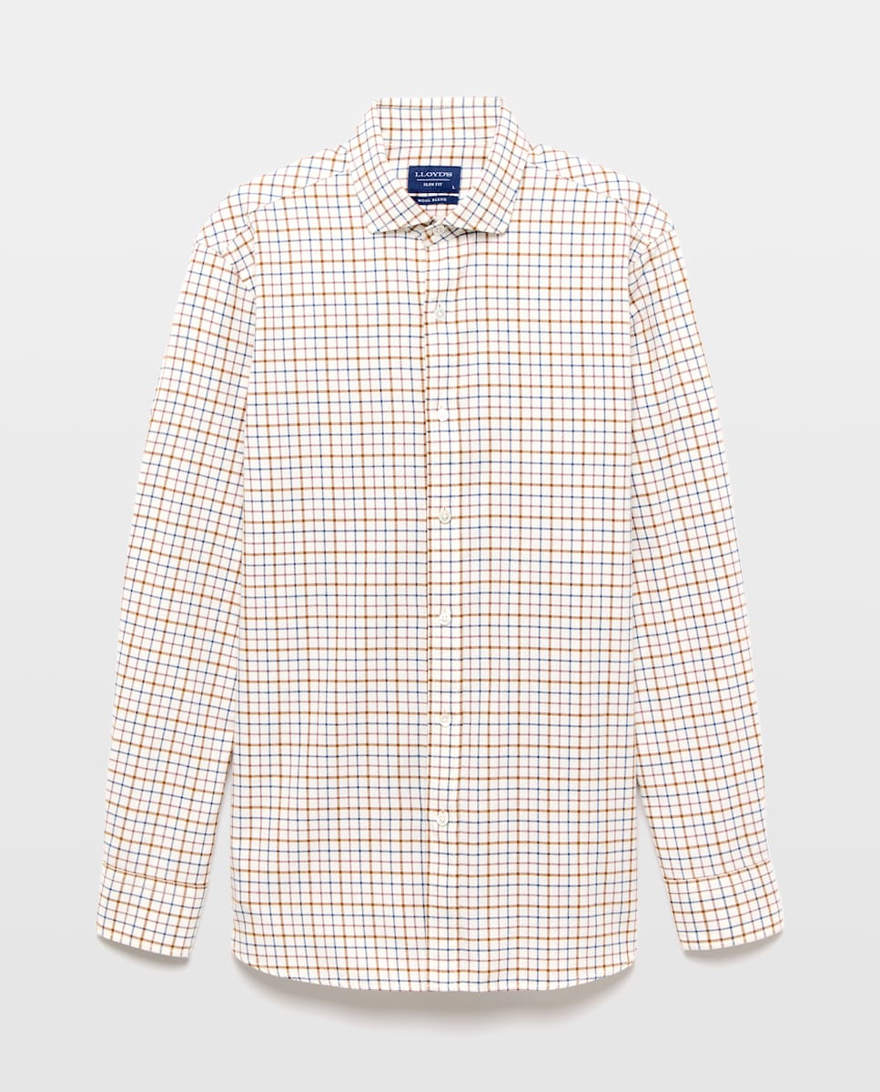 Imagen 1 de Camisa slim fit twill de cuadros tattersall de algodón con mezcla de lana hombre Verde claro