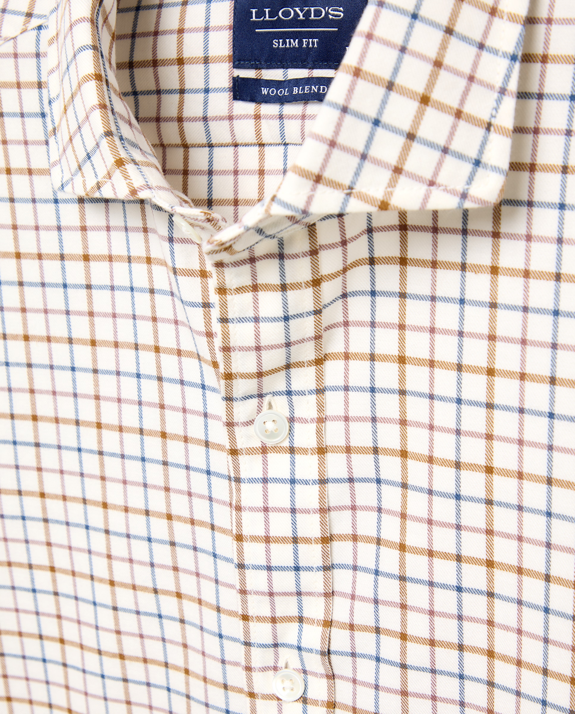 Camisa slim fit twill de cuadros tattersall de algodón con mezcla de lana hombre - Lloyd's - Azul marino Azul marino-4