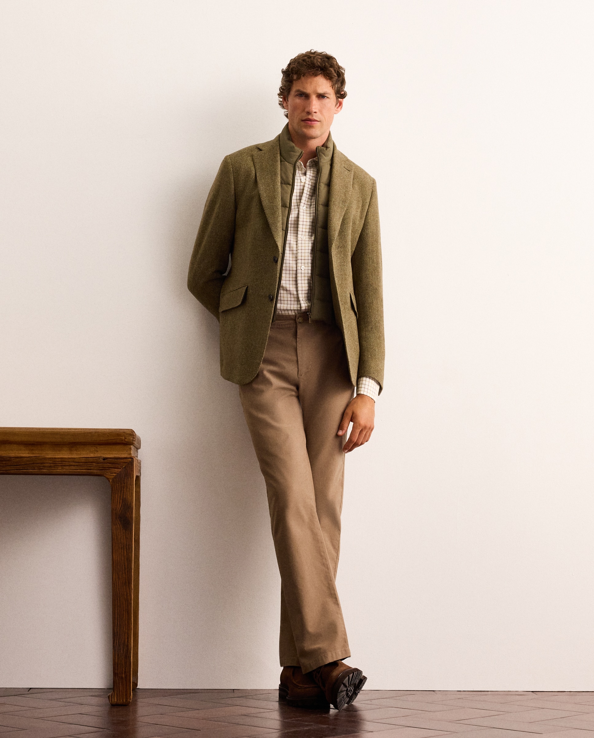 Camisa slim fit twill de cuadros tattersall de algodón con mezcla de lana hombre - Lloyd's - Verde claro Verde claro-2