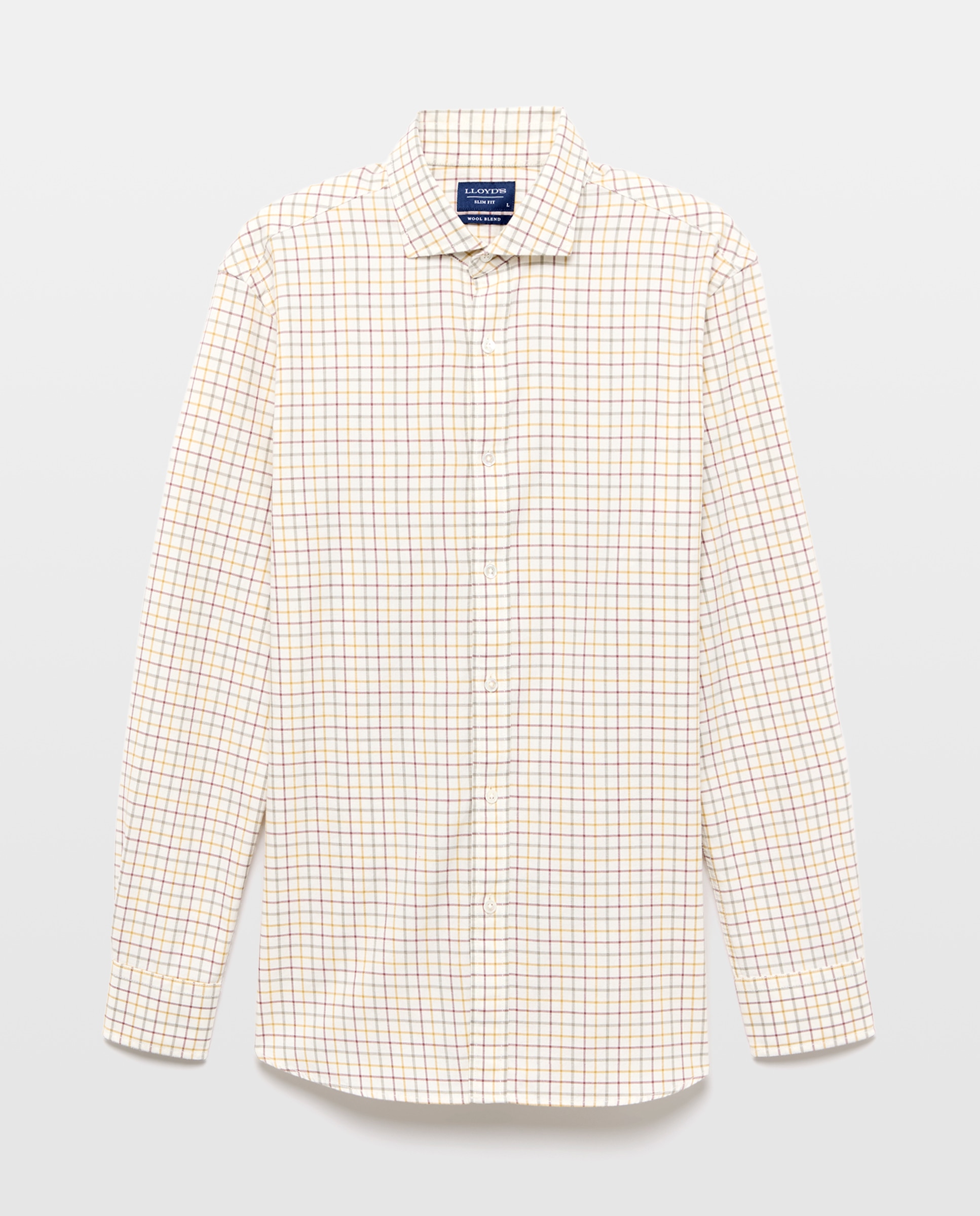 Camisa slim fit twill de cuadros tattersall de algodón con mezcla de lana hombre - Lloyd's - Verde claro Verde claro-4