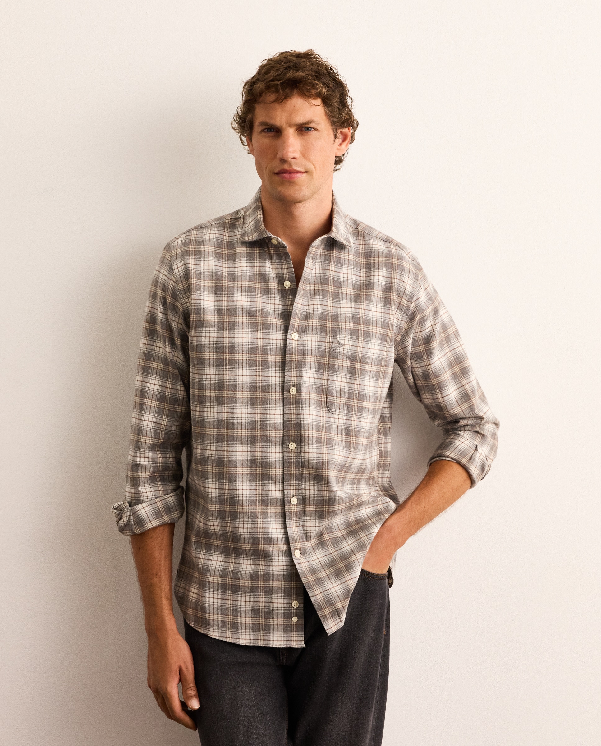 Imagen 0 de Camisa classic fit de cuadros de franela algodón hombre Gris