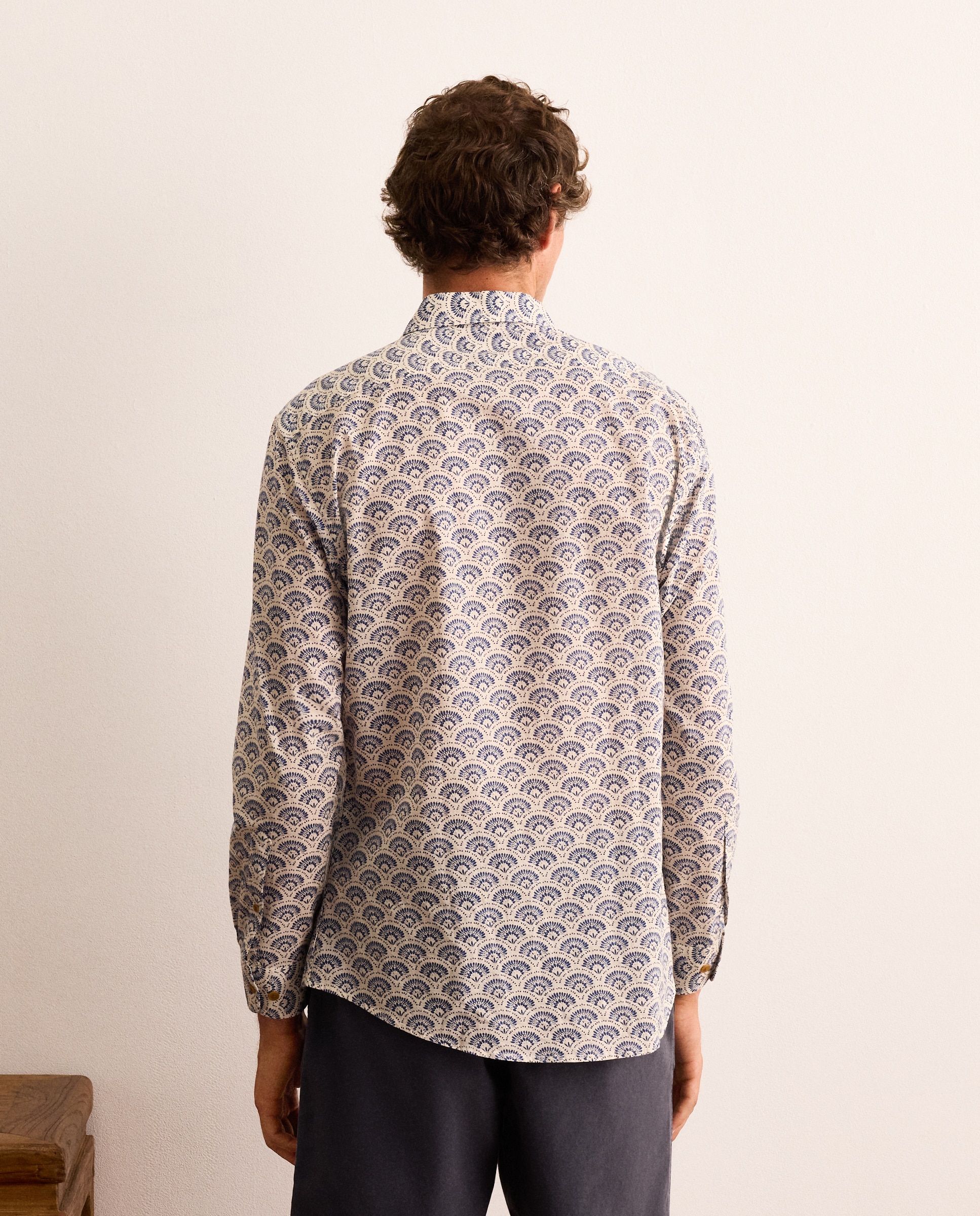 Camisa slim fit estampada block print de popelín de algodón hombre - Lloyd's - Azul índigo Azul índigo-3