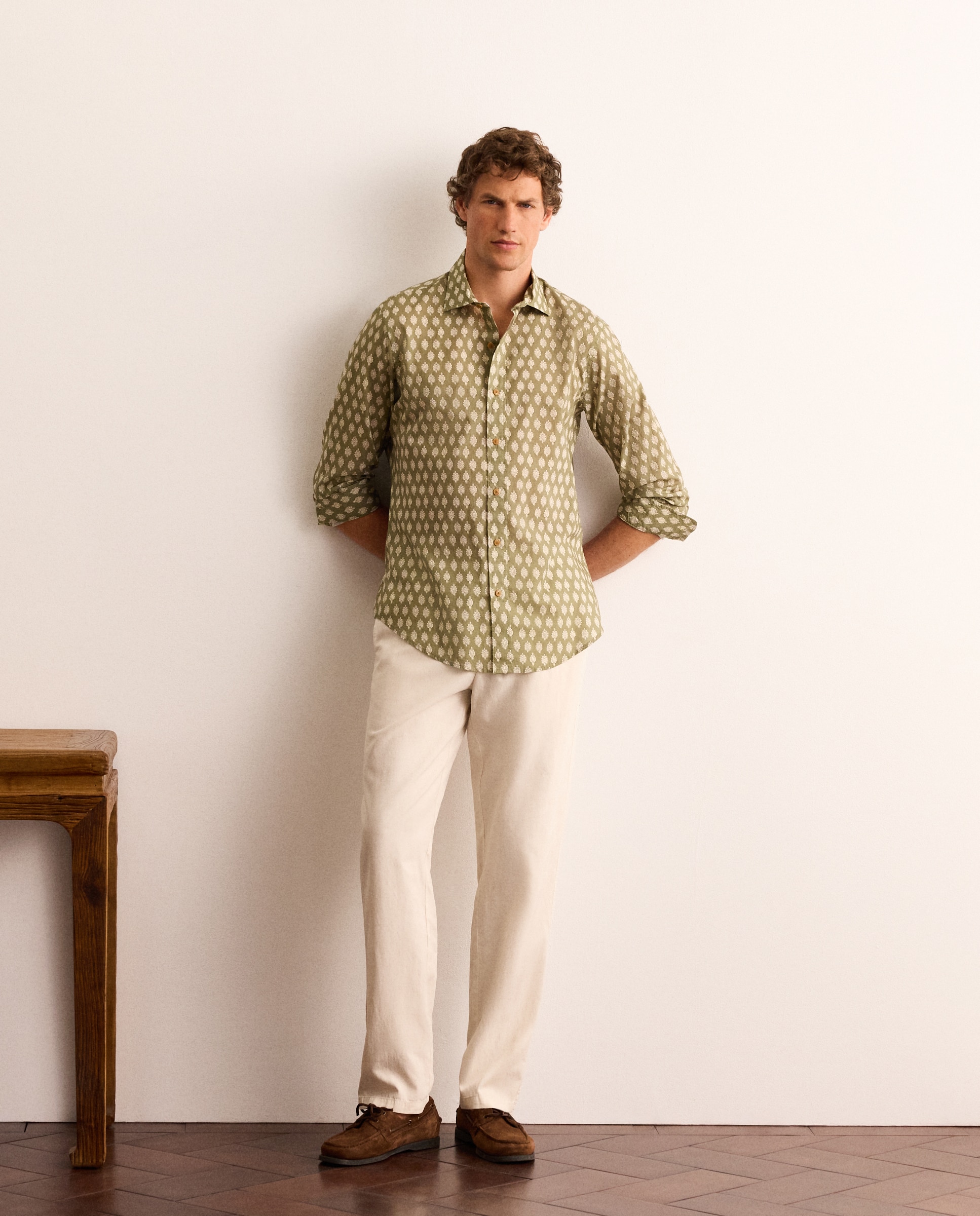 Camisa slim fit estampada block print de popelín de algodón hombre - Lloyd's - Crudo Crudo-2