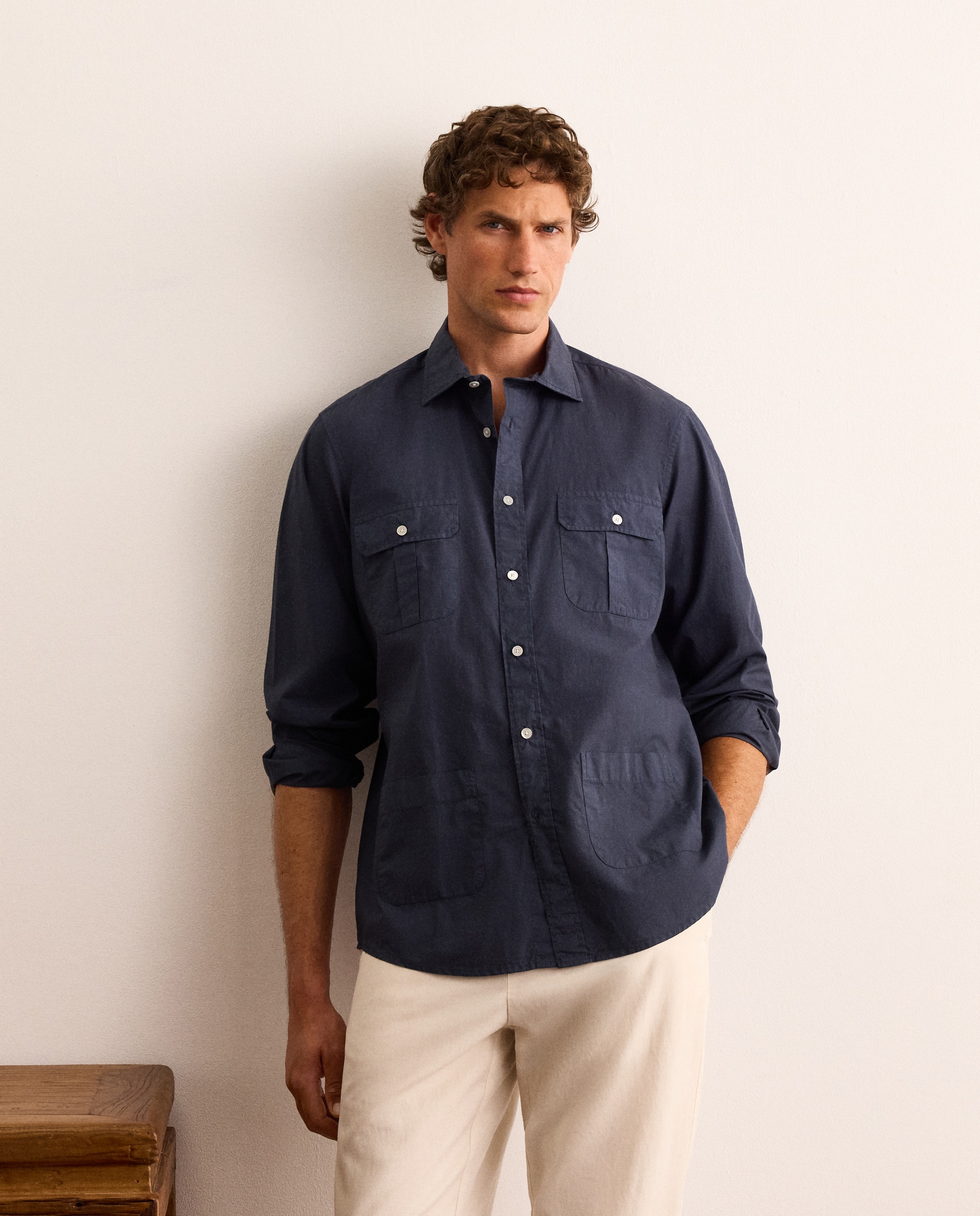 Camisa classic fit estilo guayabera de popelín de algodón hombre - Lloyd's - Azul claro Azul claro-1