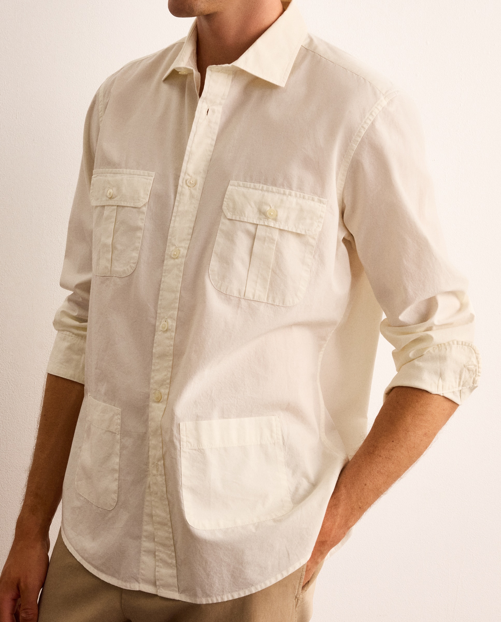 Camisa classic fit estilo guayabera de popelín de algodón hombre - Lloyd's - Crudo Crudo-2