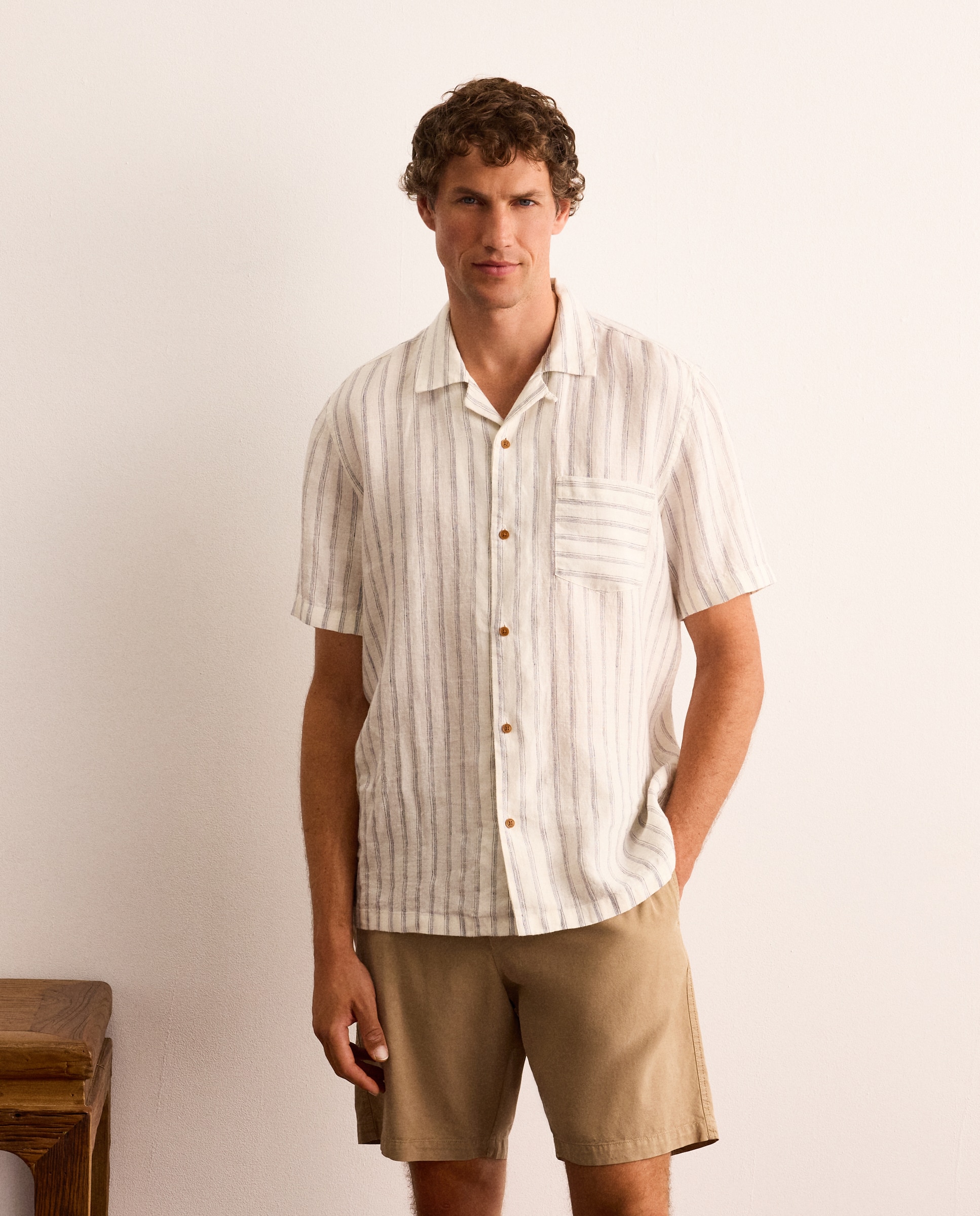 Camisa classic fit de manga corta a rayas de lino hombre - Lloyd's - Azul Azul-1