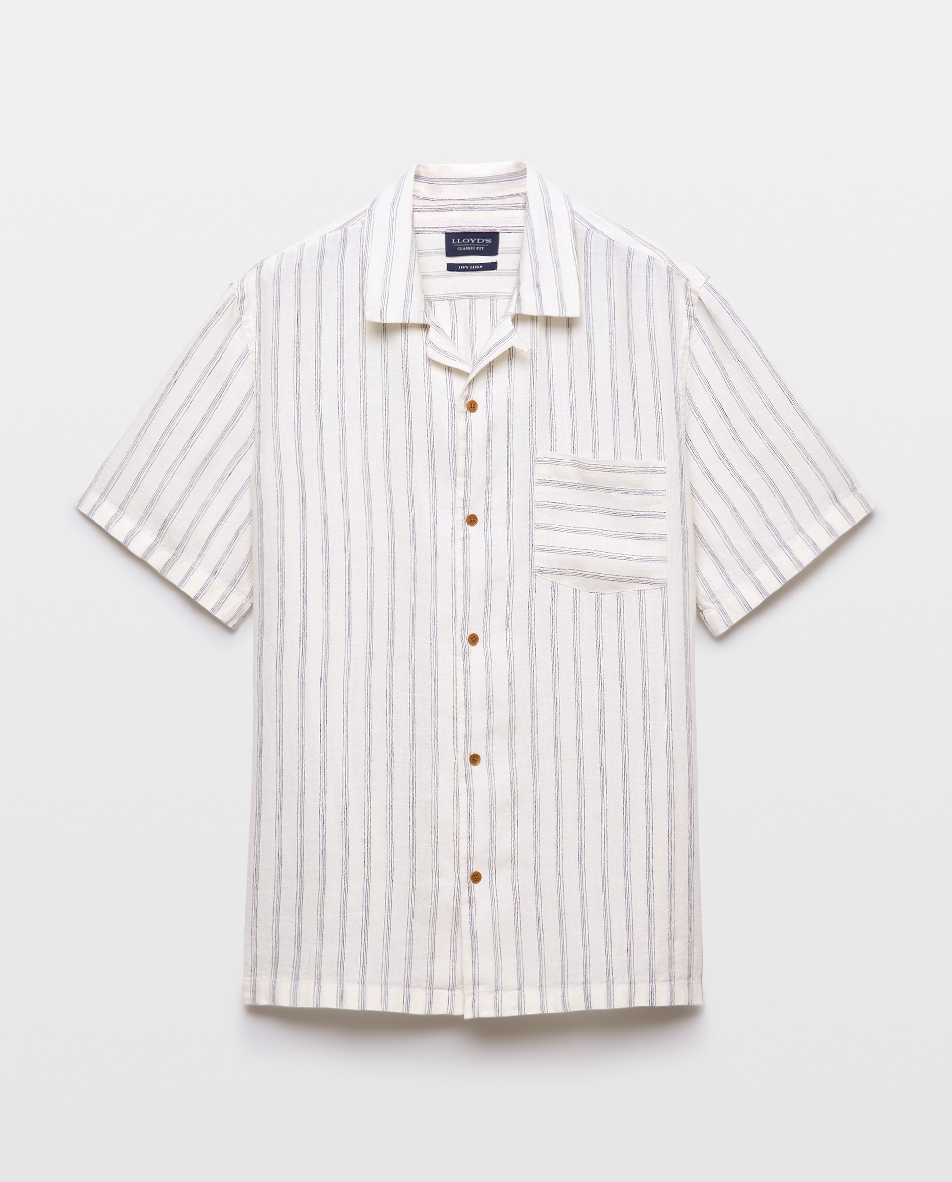 Camisa classic fit de manga corta a rayas de lino hombre - Lloyd's - Azul Azul-4