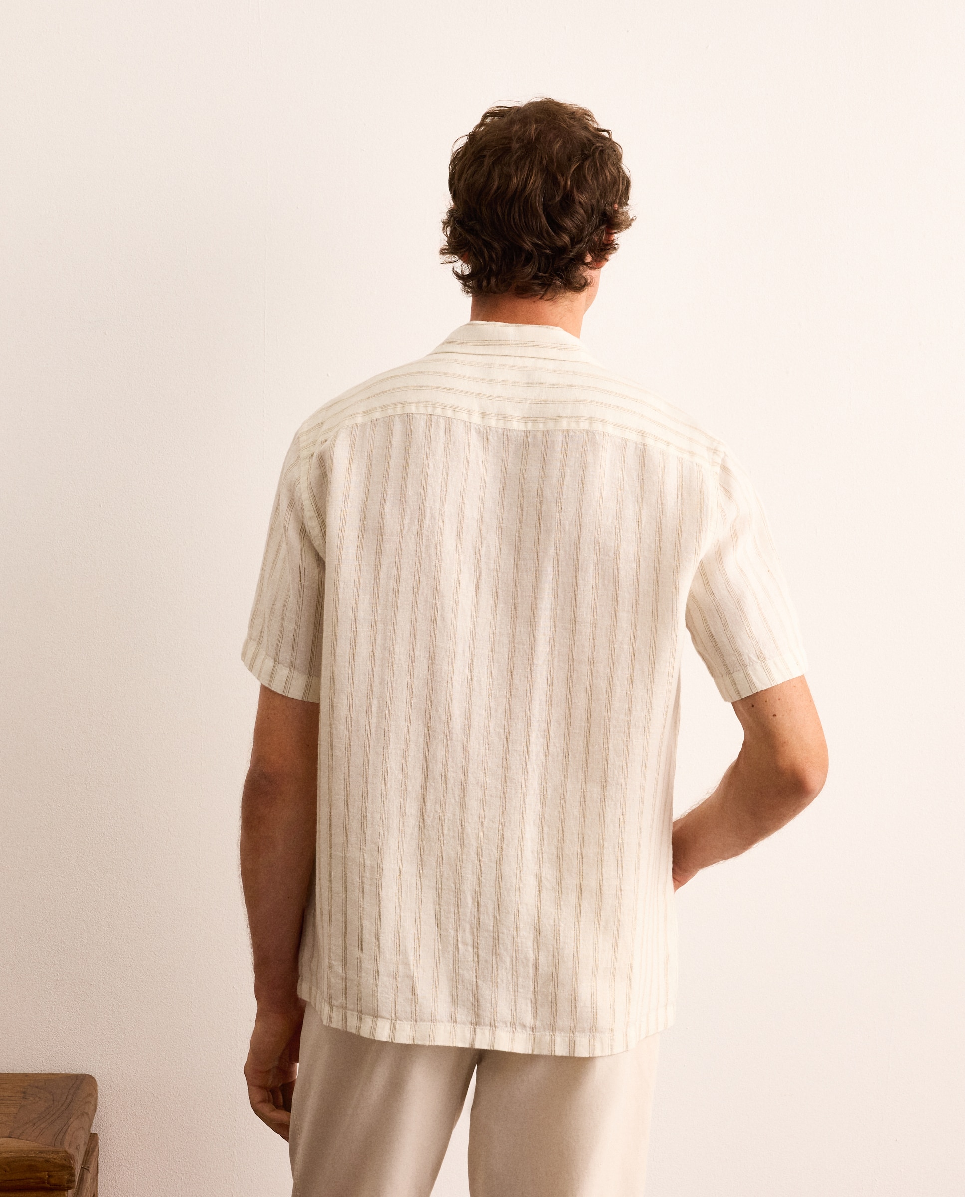 Camisa classic fit de manga corta a rayas de lino hombre - Lloyd's - Beige Beige-3