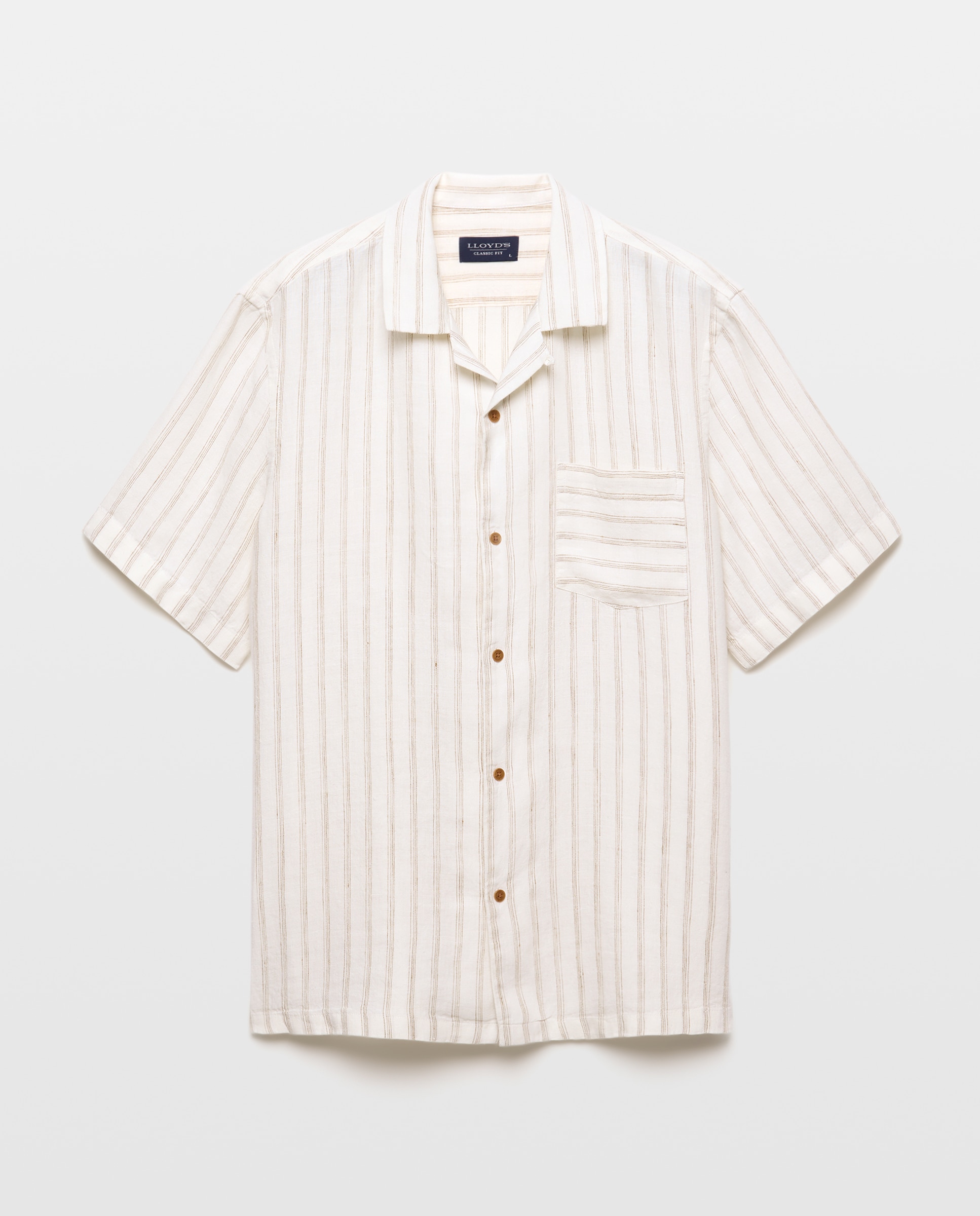Camisa classic fit de manga corta a rayas de lino hombre - Lloyd's - Beige Beige-4