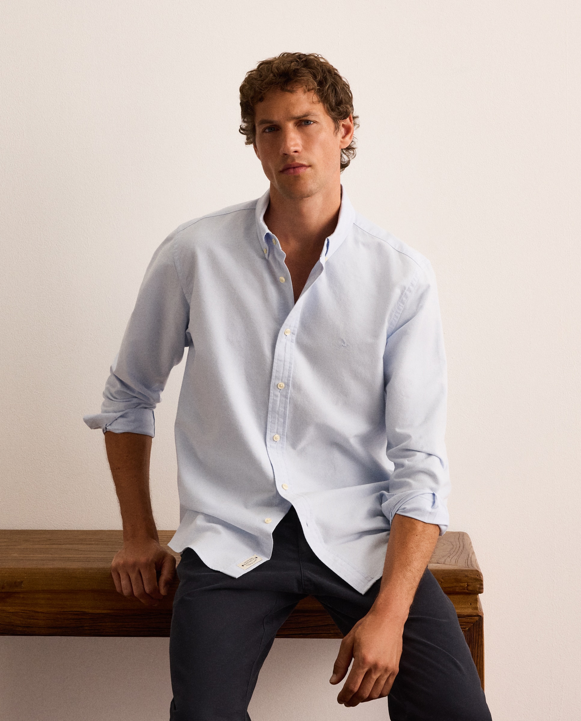 Camisa classic fit oxford lisa de algodón hombre - Lloyd's - Azul claro Azul claro-1