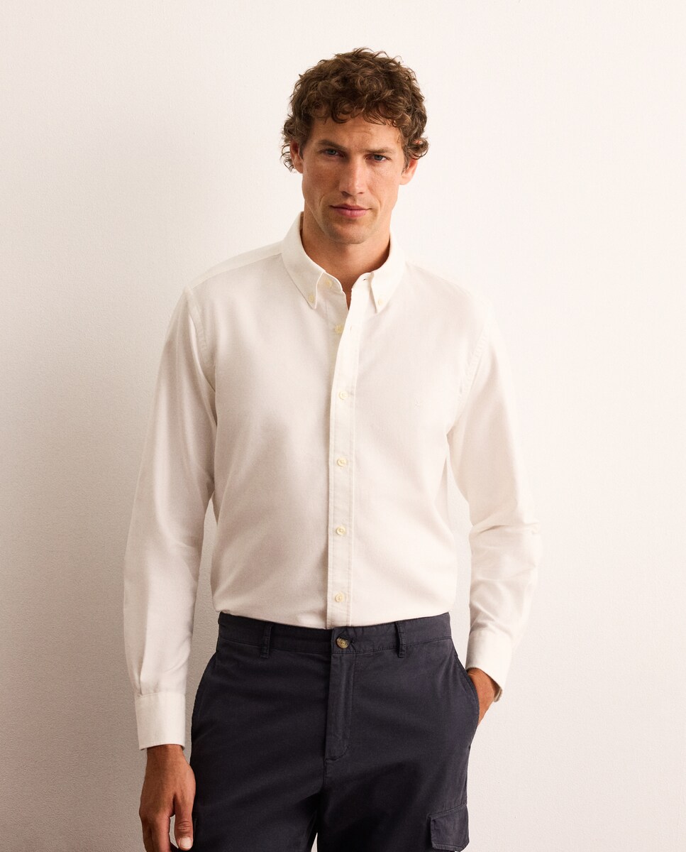 Imagen 0 de Camisa classic fit oxford lisa de algodón hombre Blanco