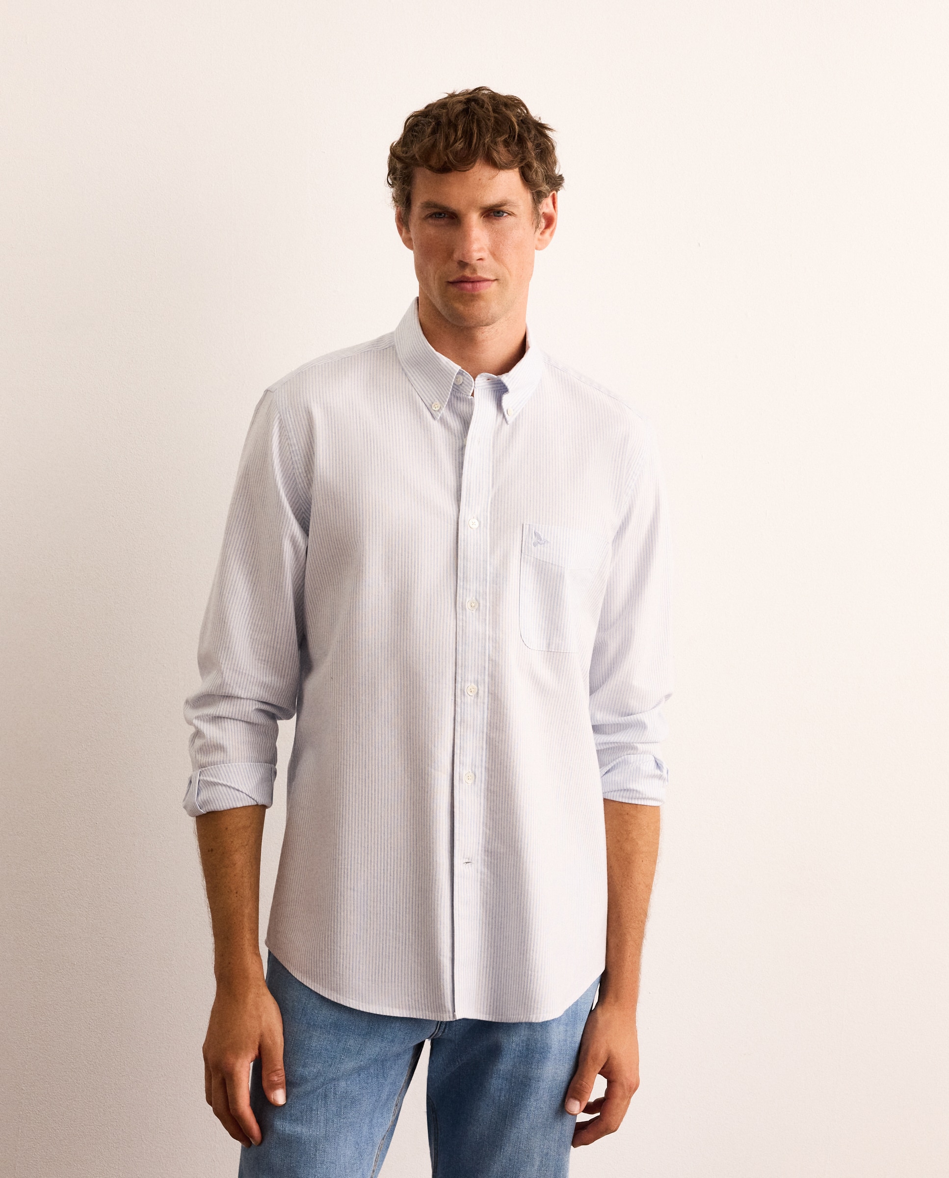 Camisa classic fit oxford a rayas de algodón mezcla lyocell hombre - Lloyd's - Azul claro Azul claro-1