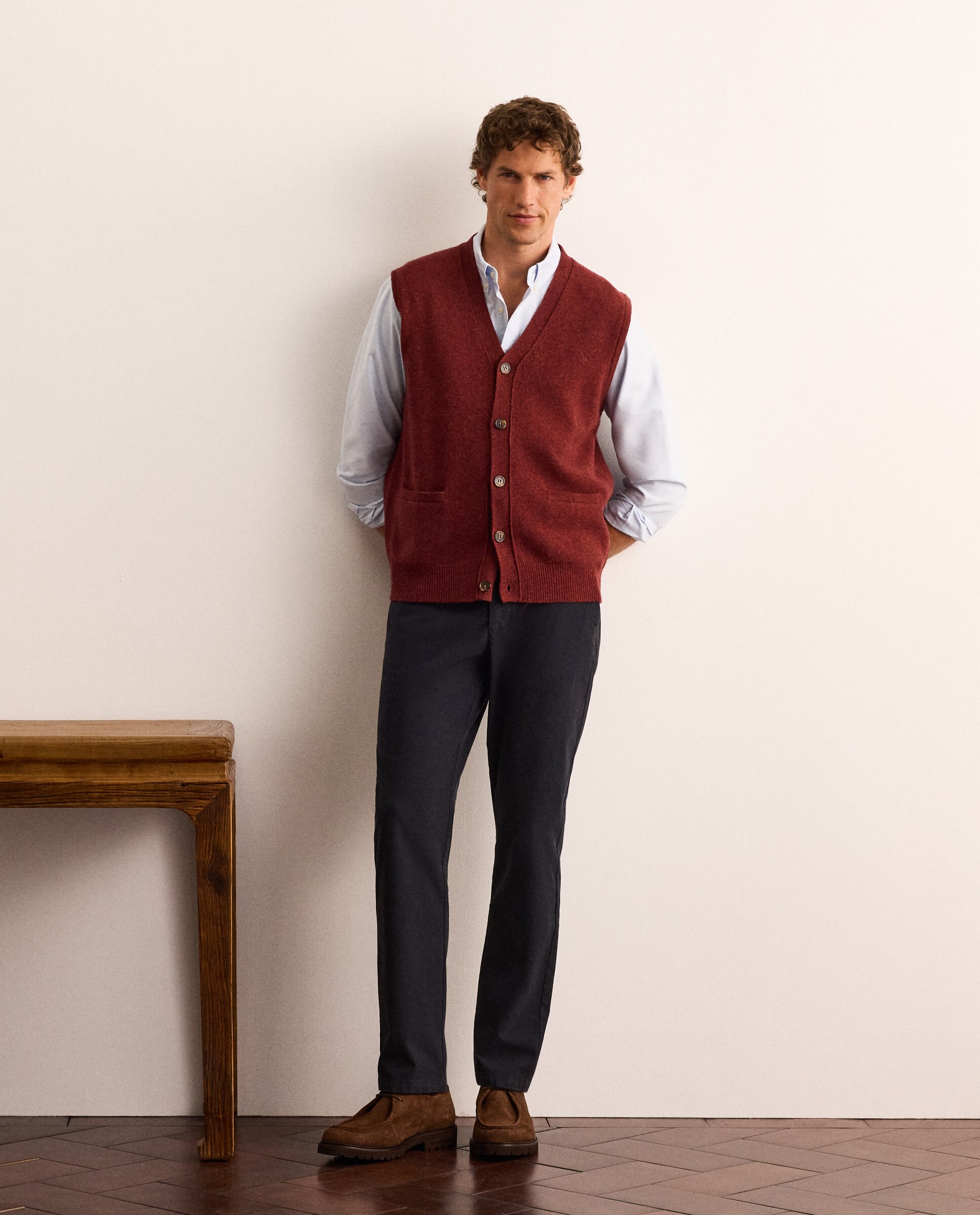 Chaleco de punto 100% lambswool con botones y cuello de pico hombre - Lloyd's - Burdeos Burdeos-2
