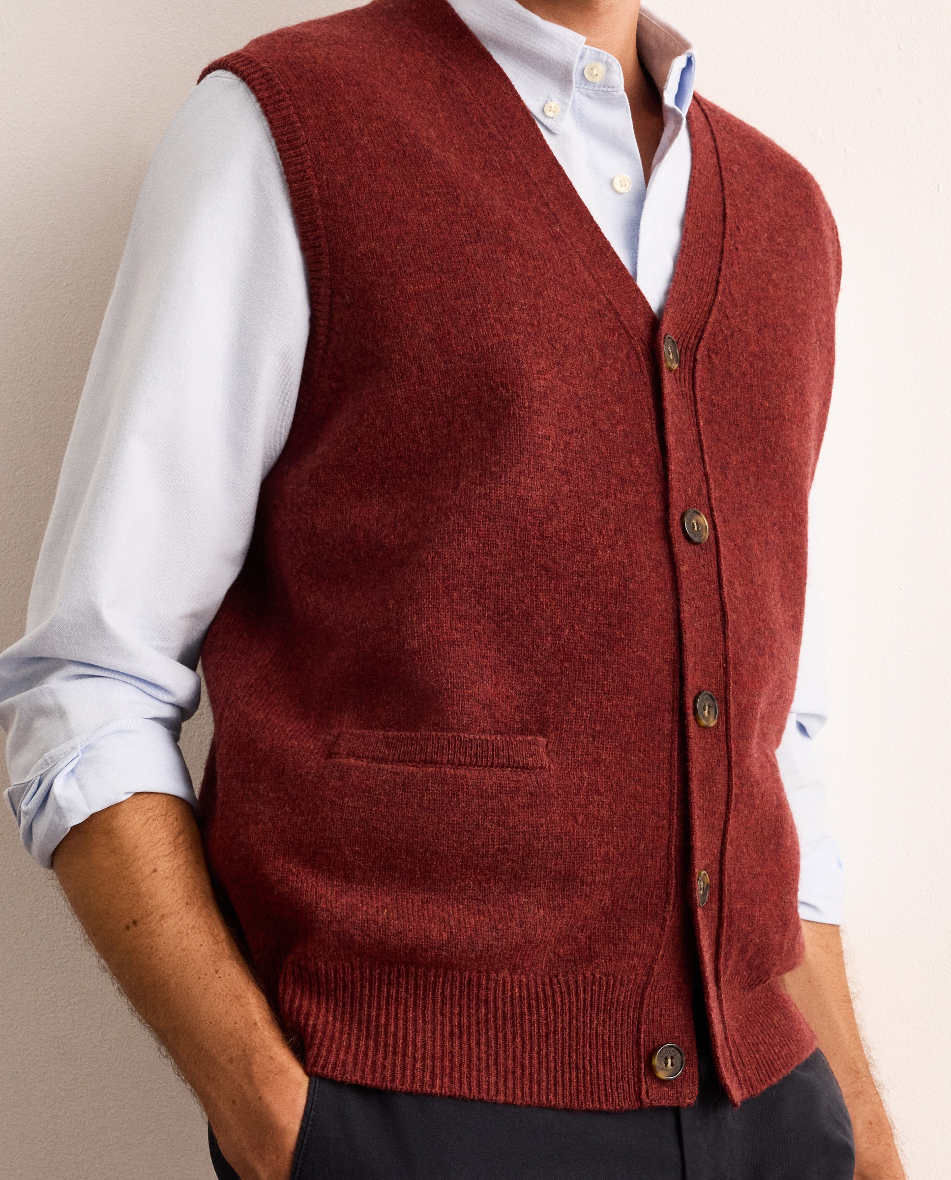 Chaleco de punto 100% lambswool con botones y cuello de pico hombre - Lloyd's - Burdeos Burdeos-3