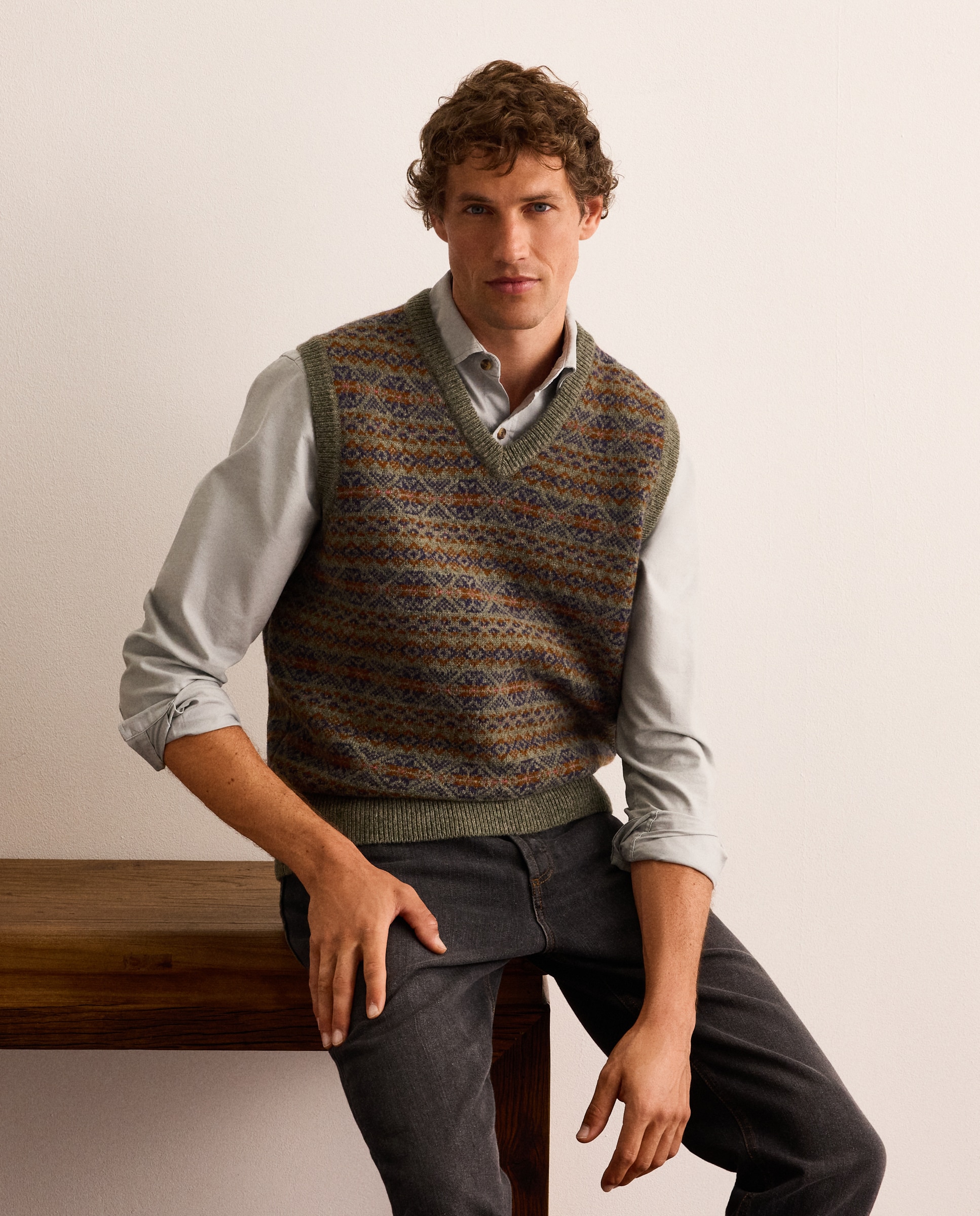 Chaleco de punto jacquard de lana Shetland con cuello de pico hombre - Lloyd's - Verde claro Verde claro-1