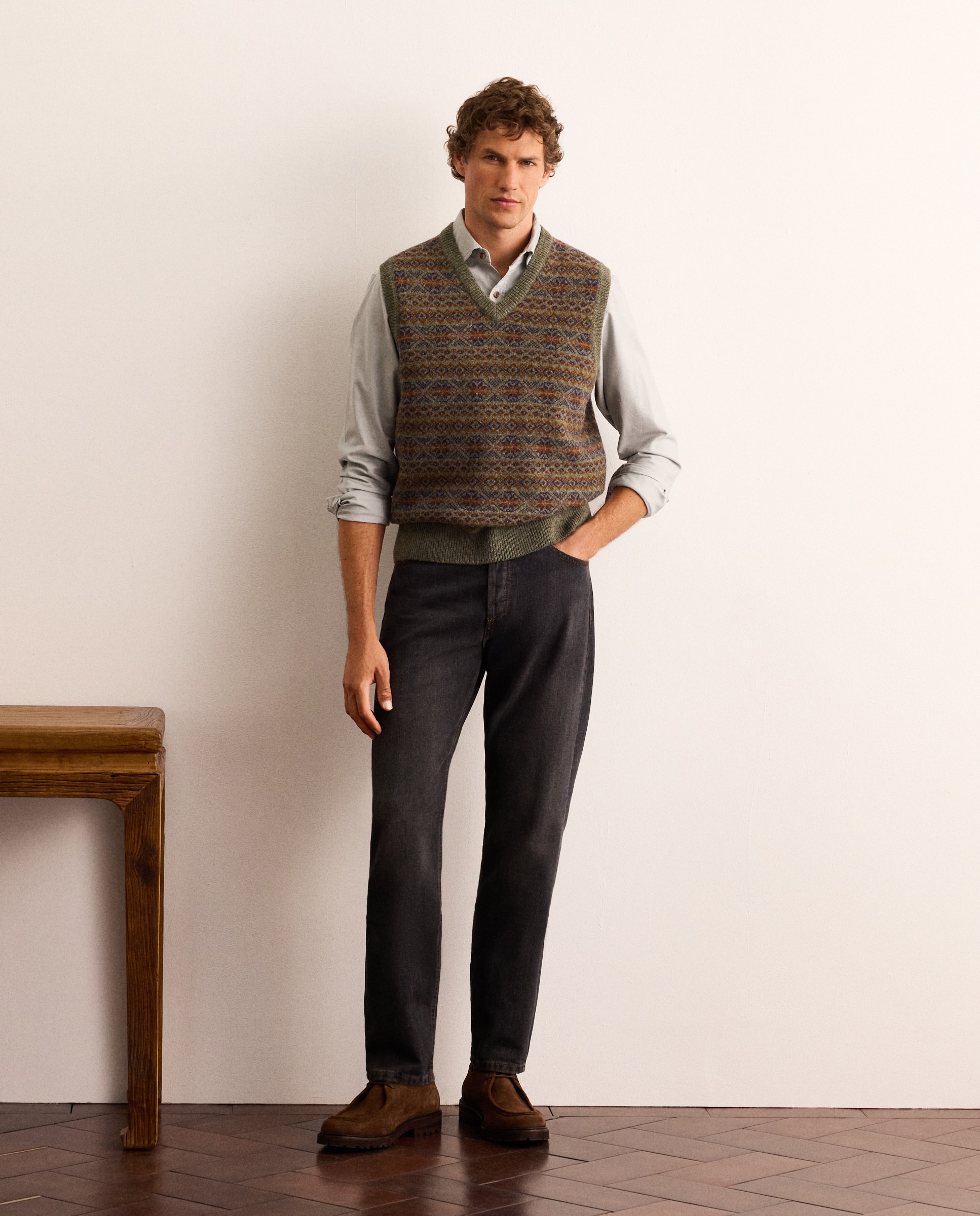 Chaleco de punto jacquard de lana Shetland con cuello de pico hombre - Lloyd's - Verde claro Verde claro-2