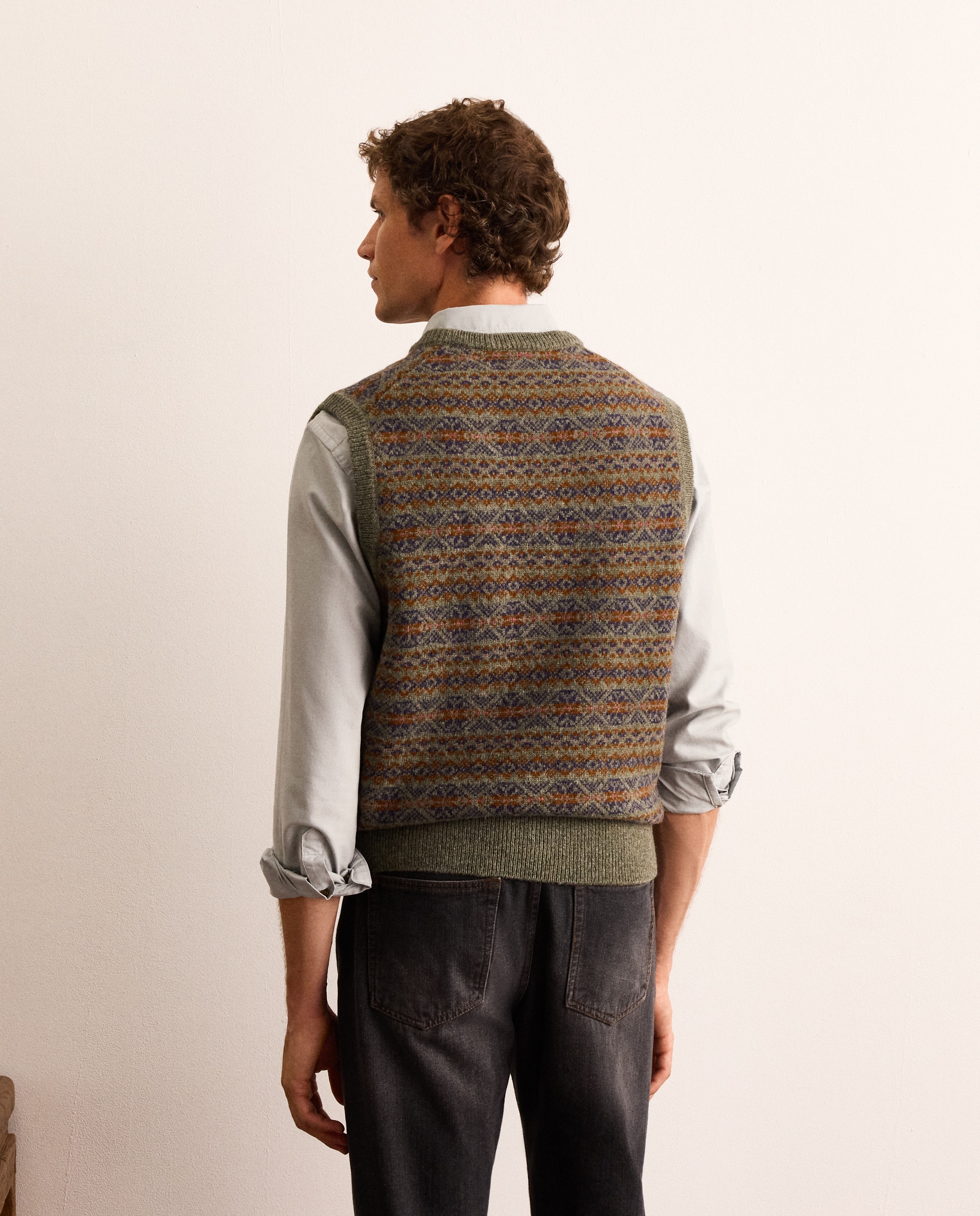 Chaleco de punto jacquard de lana Shetland con cuello de pico hombre - Lloyd's - Verde claro Verde claro-3