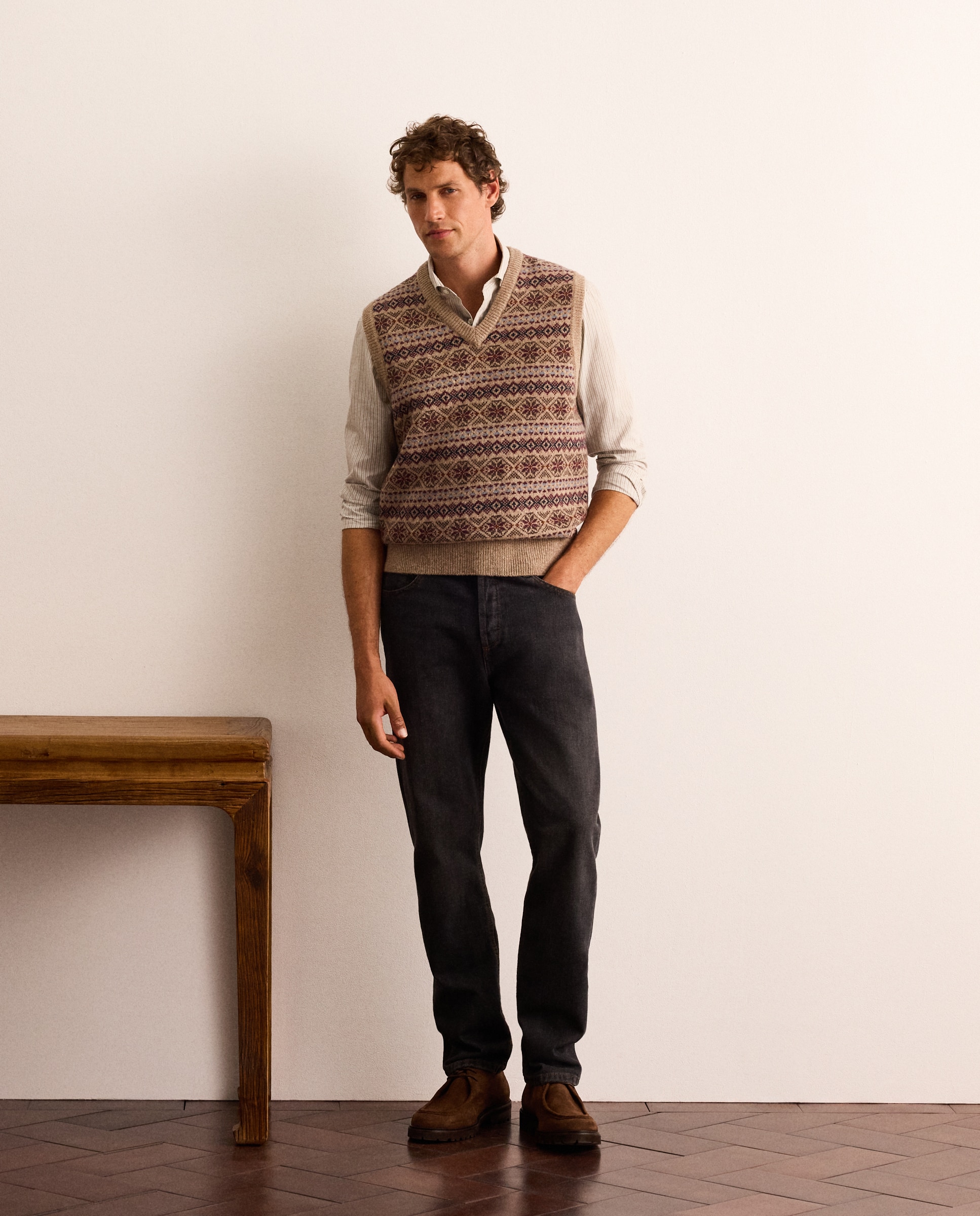 Chaleco de punto jacquard de lana Shetland con cuello de pico hombre - Lloyd's - Marrón Marrón-2