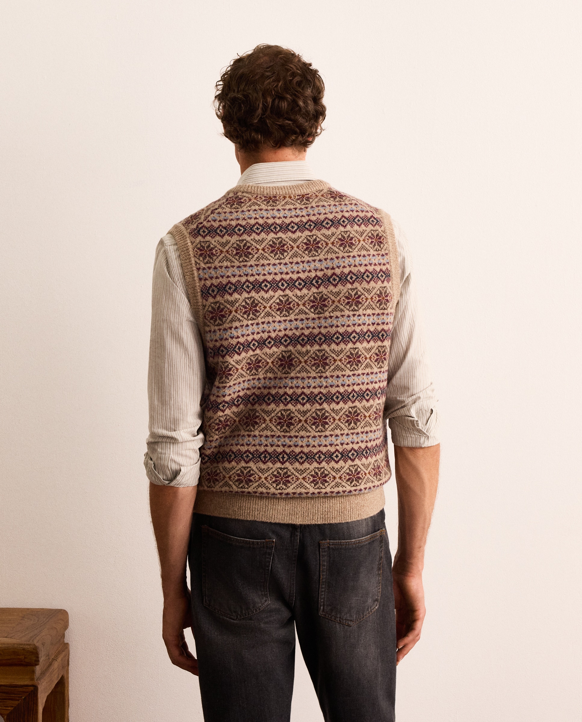 Chaleco de punto jacquard de lana Shetland con cuello de pico hombre - Lloyd's - Marrón Marrón-3