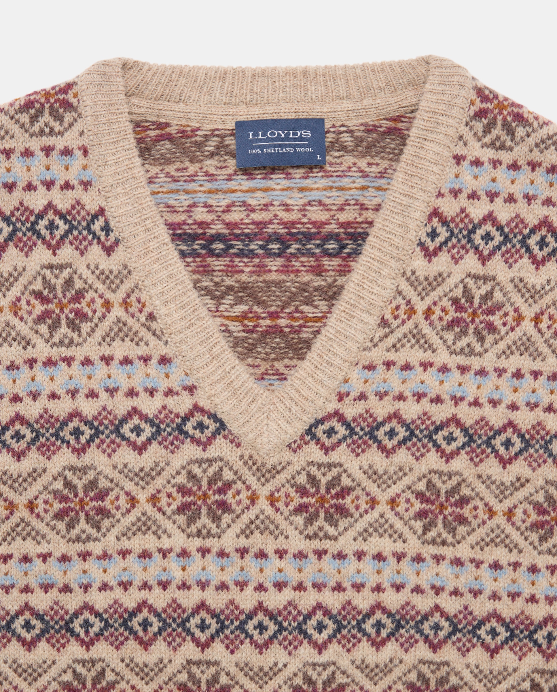 Chaleco de punto jacquard de lana Shetland con cuello de pico hombre - Lloyd's - Marrón Marrón-5