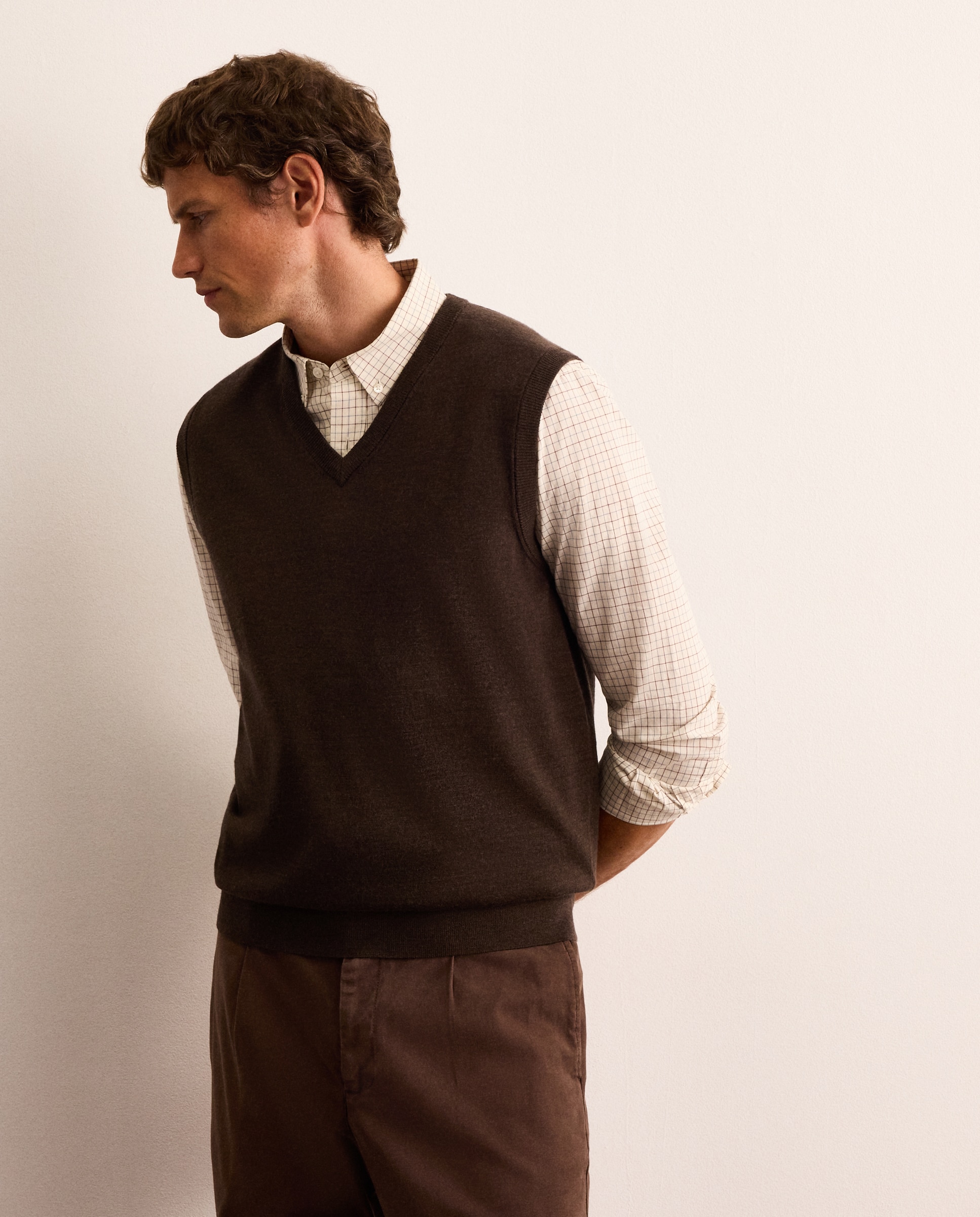Chaleco de punto de lana merino con cuello de pico hombre - Lloyd's - Marrón Marrón-1