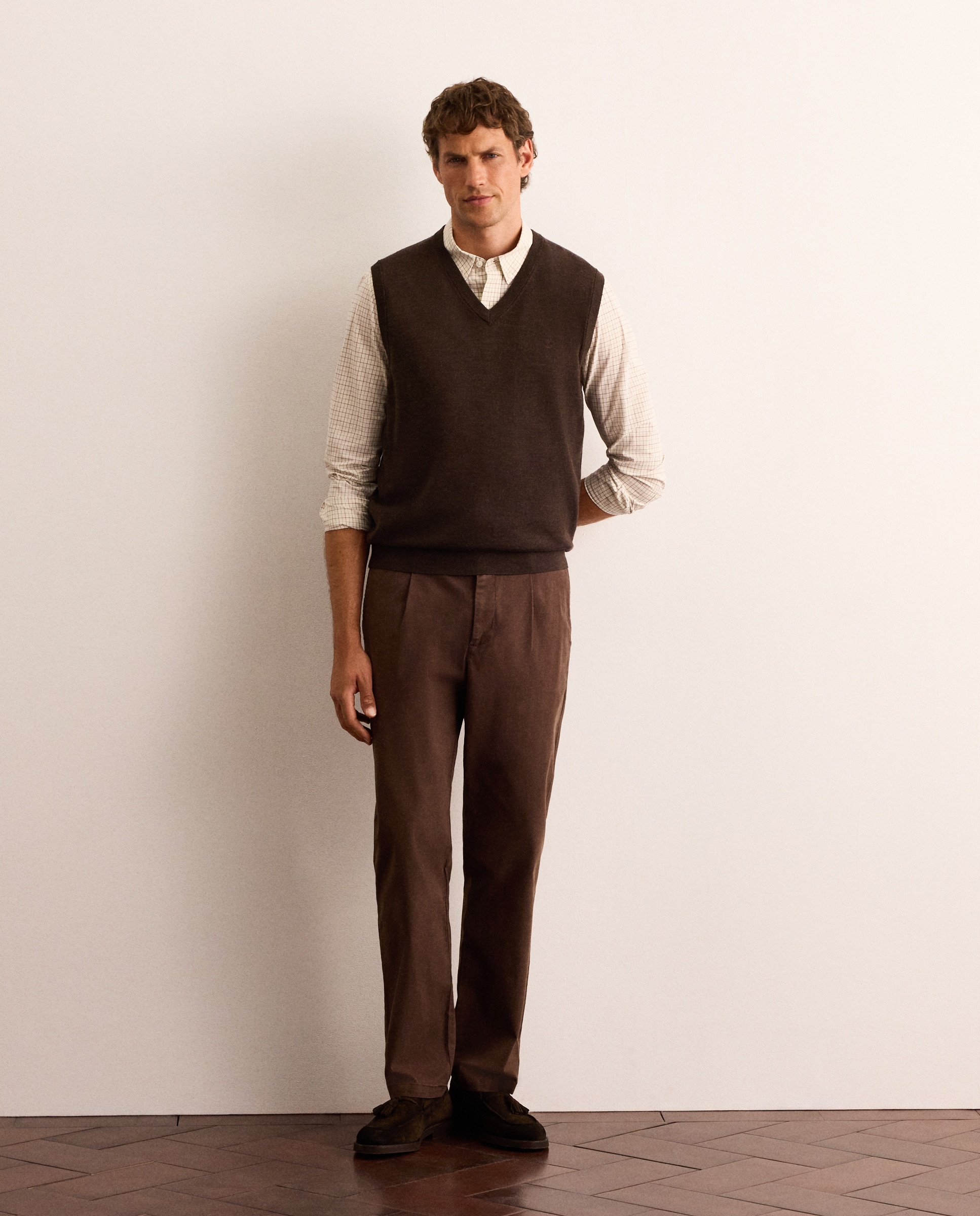 Chaleco de punto de lana merino con cuello de pico hombre - Lloyd's - Marrón Marrón-2