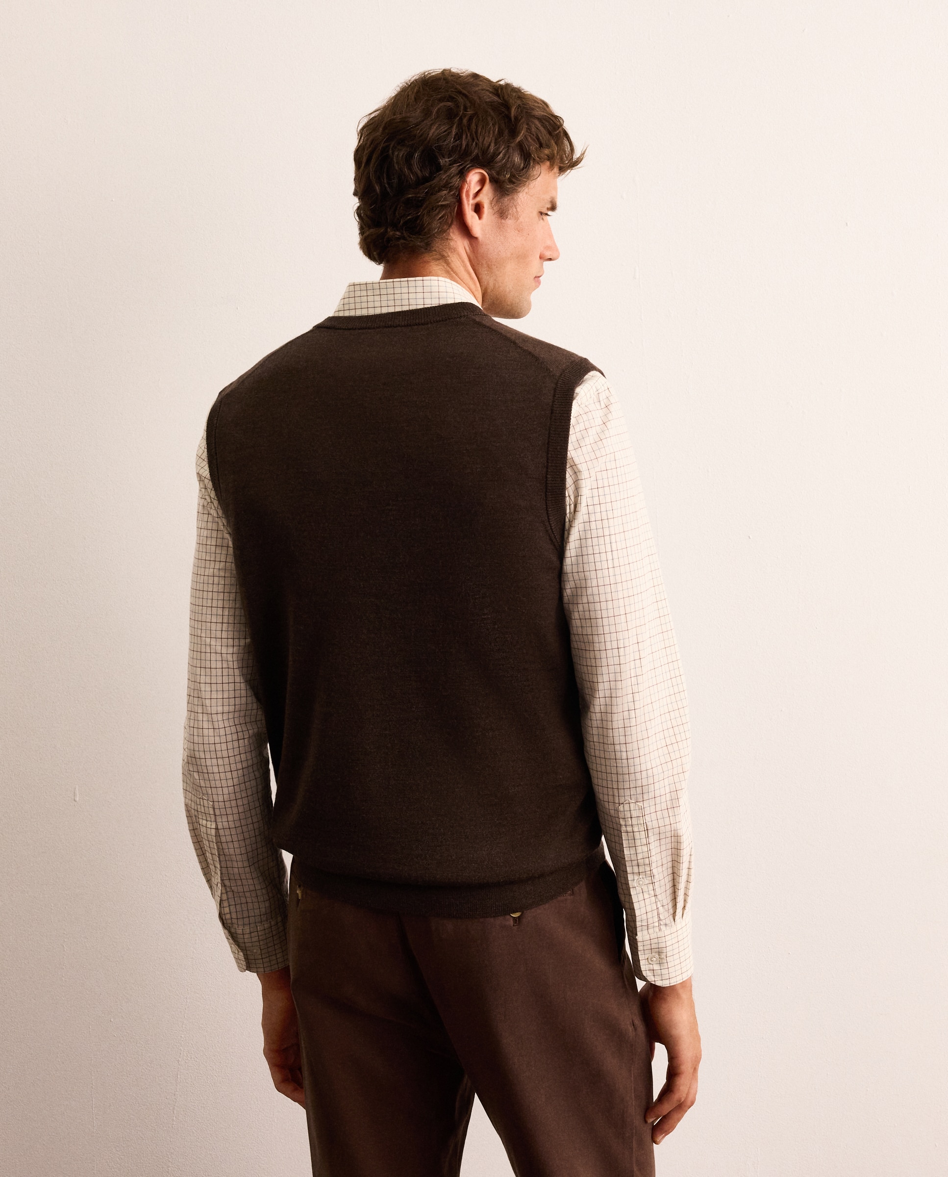 Chaleco de punto de lana merino con cuello de pico hombre - Lloyd's - Marrón Marrón-3