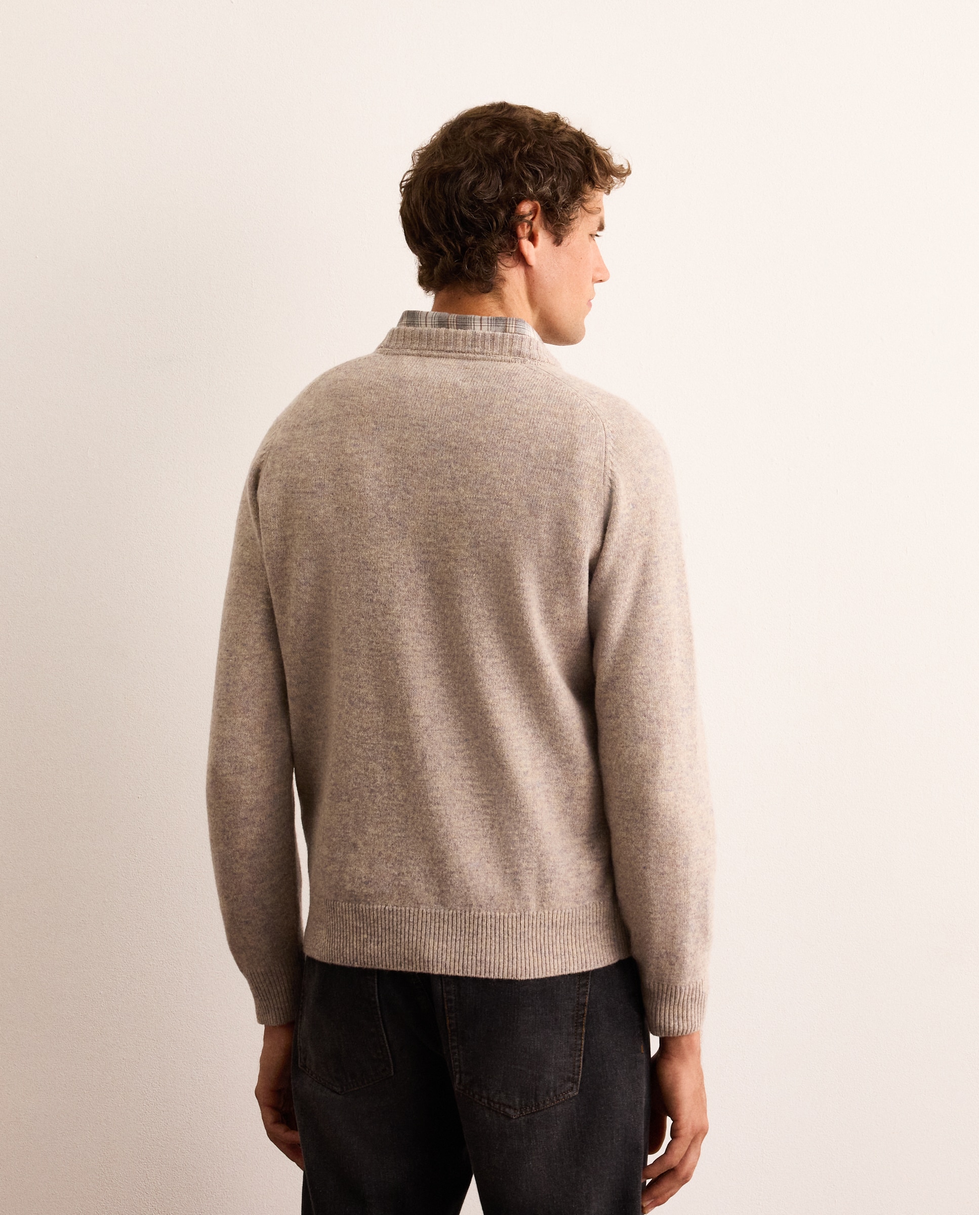 Camisola de Malha 100% Lambswool com Gola Redonda Bege-3