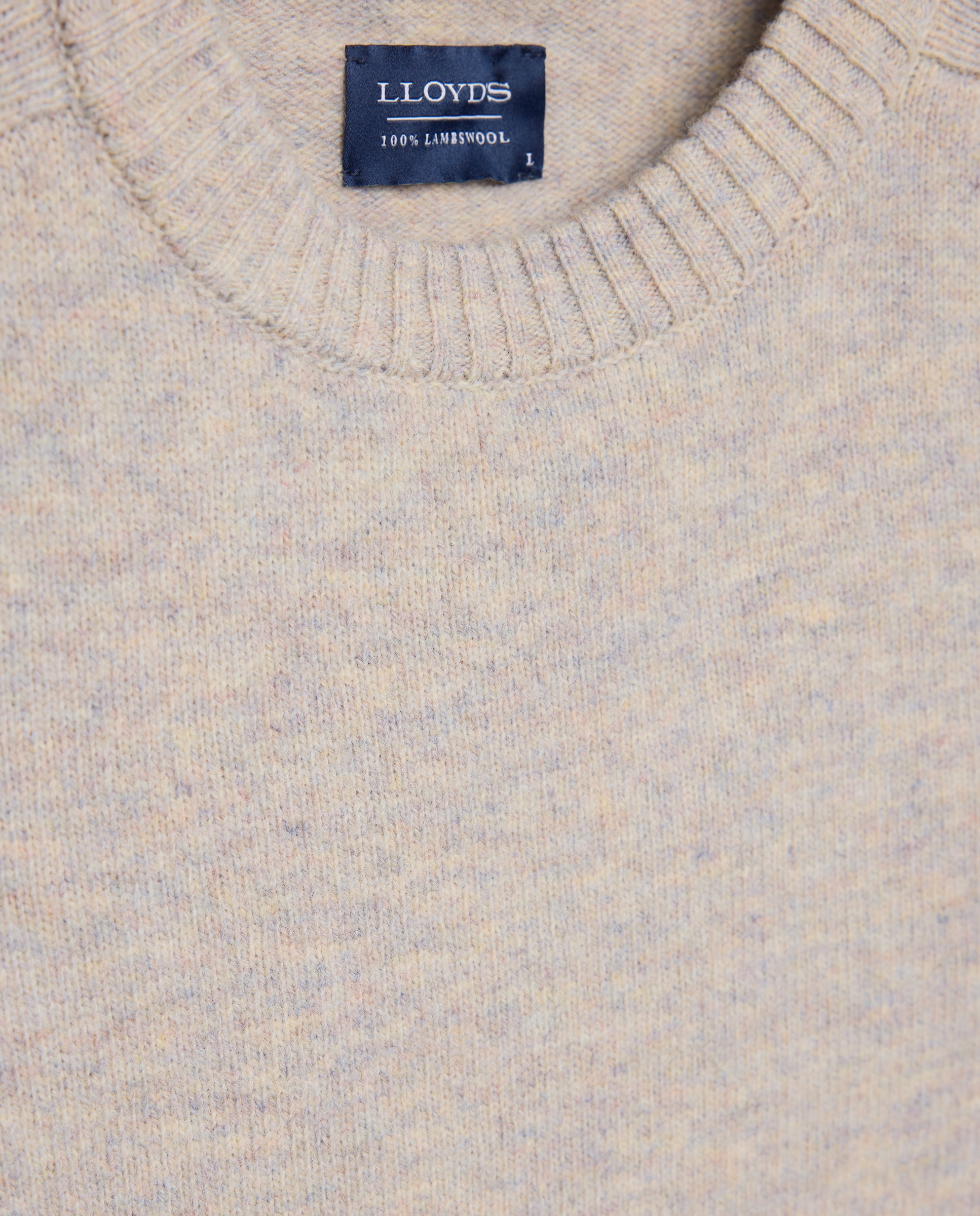 Camisola de Malha de Lambswool com Gola Redonda Bege-2