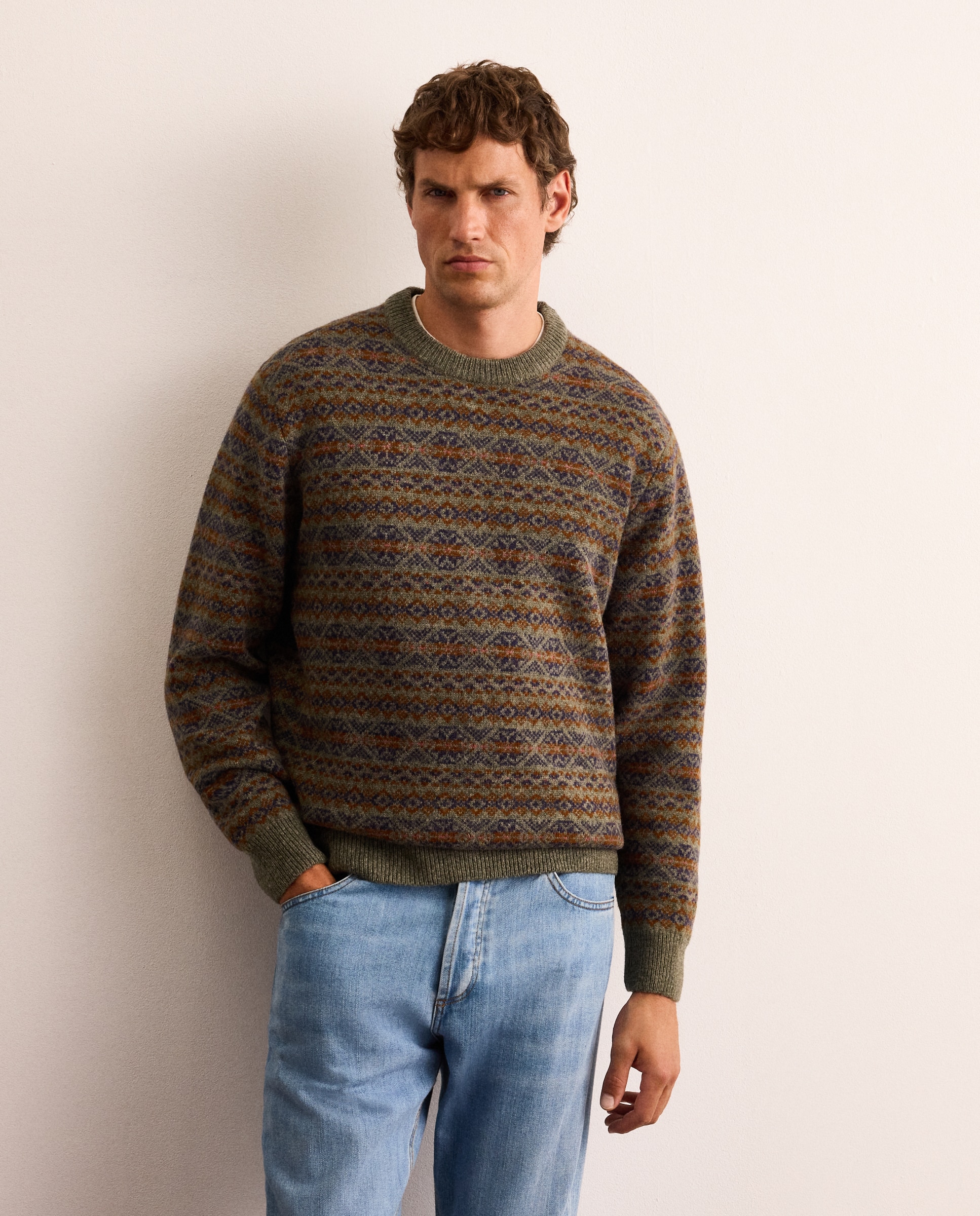 Jersey jacquard de lana Shetland con cuello redondo hombre - Lloyd's - Verde claro Verde claro-1