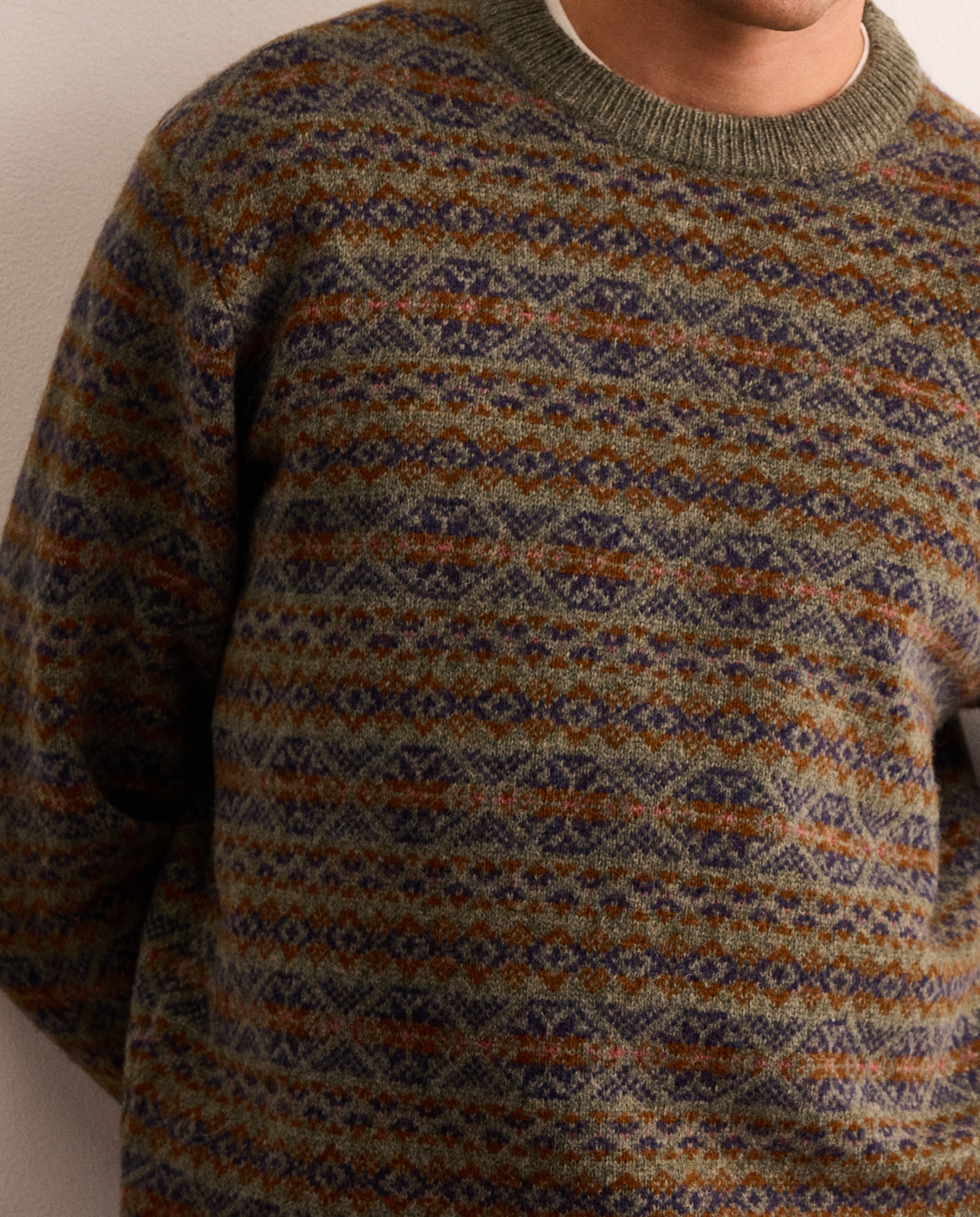 Jersey jacquard de lana Shetland con cuello redondo hombre - Lloyd's - Verde claro Verde claro-3