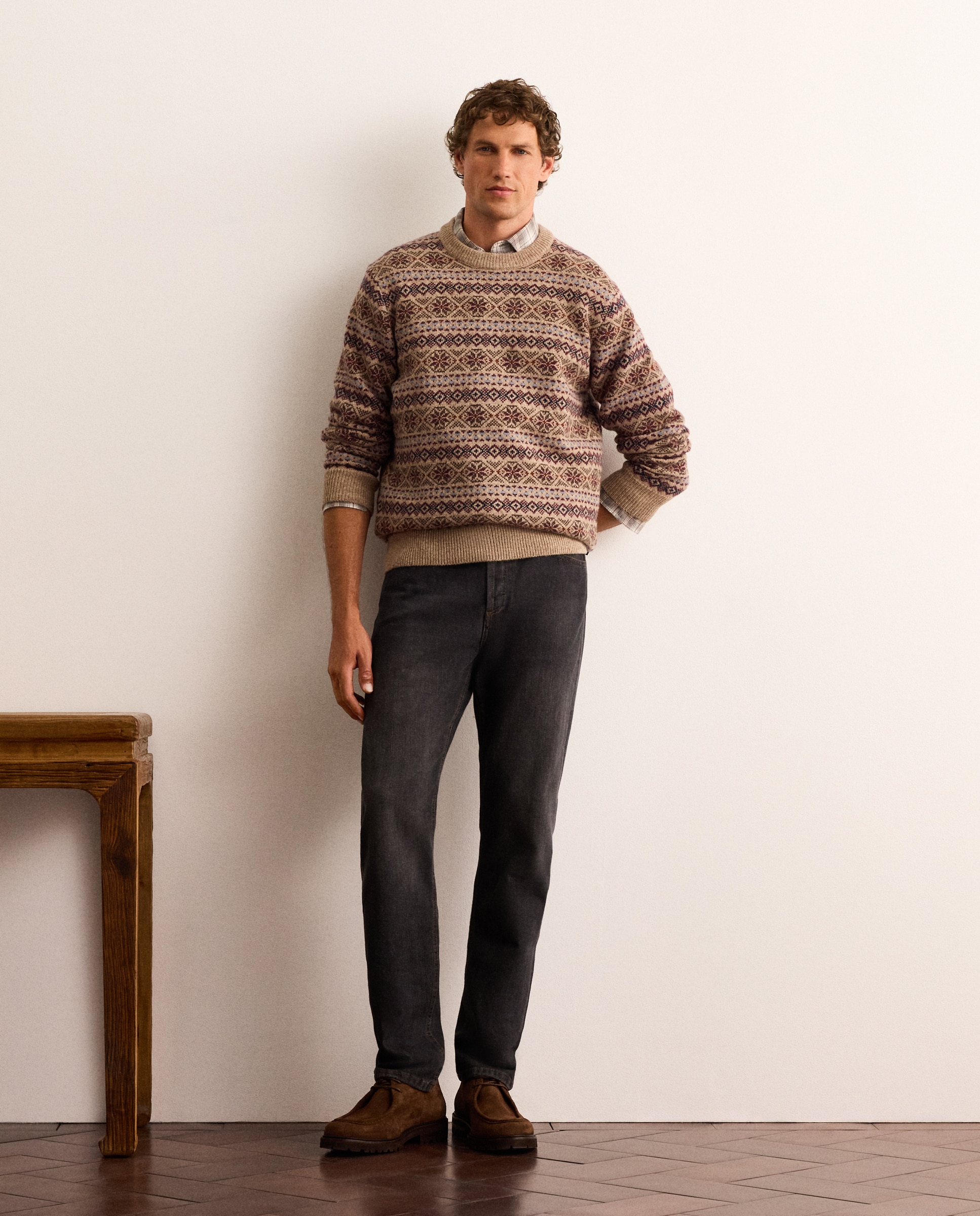Jersey jacquard de lana Shetland con cuello redondo hombre - Lloyd's - Marrón Marrón-2