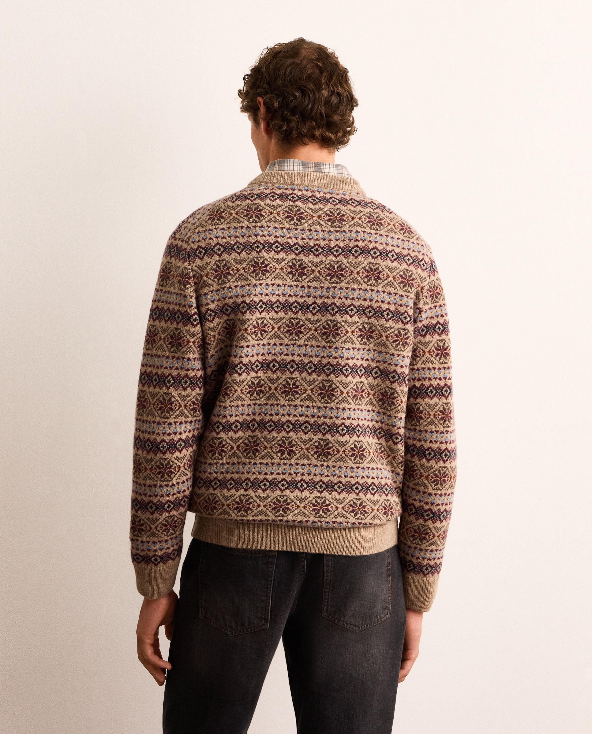 Jersey jacquard de lana Shetland con cuello redondo hombre - Lloyd's - Marrón Marrón-3