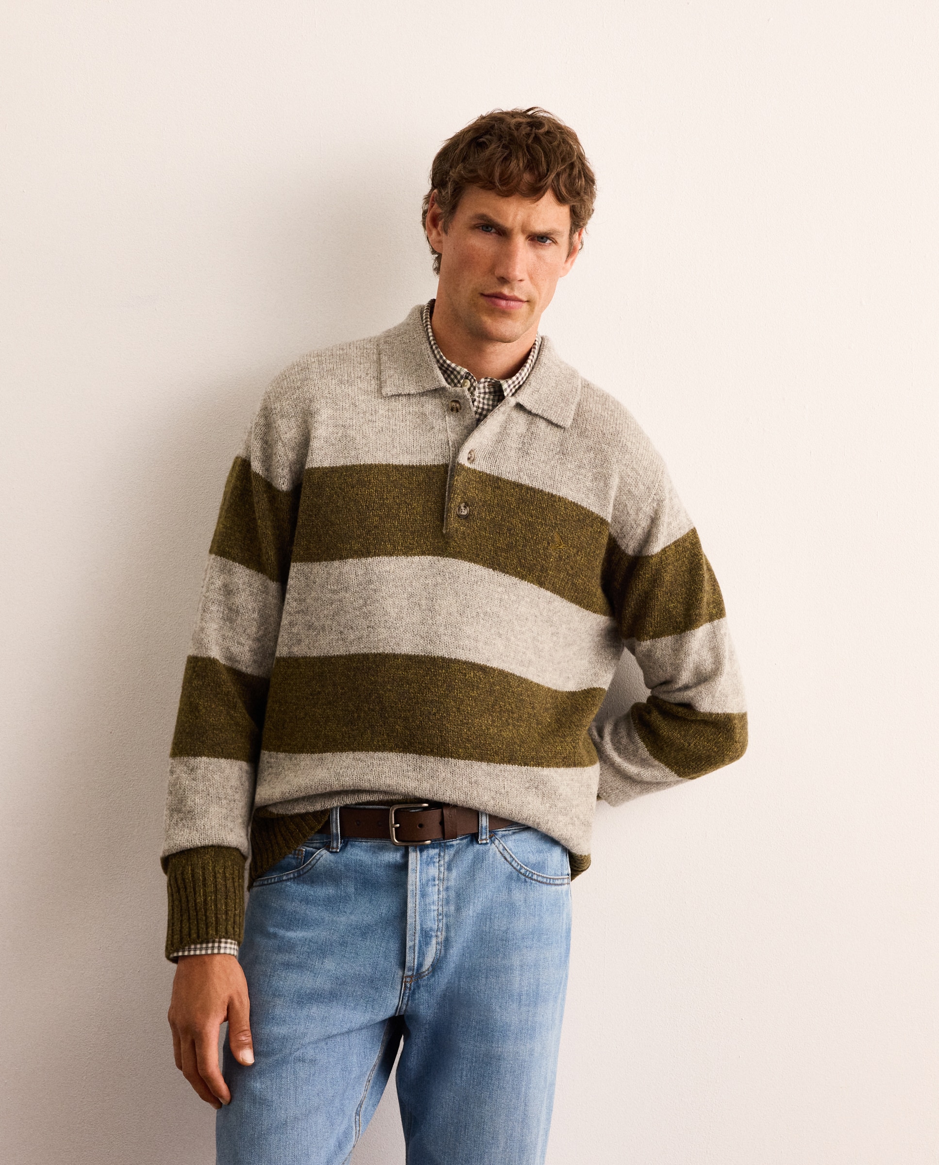Jersey de rayas de lana con cuello polo hombre - Lloyd's - Verde Verde-1