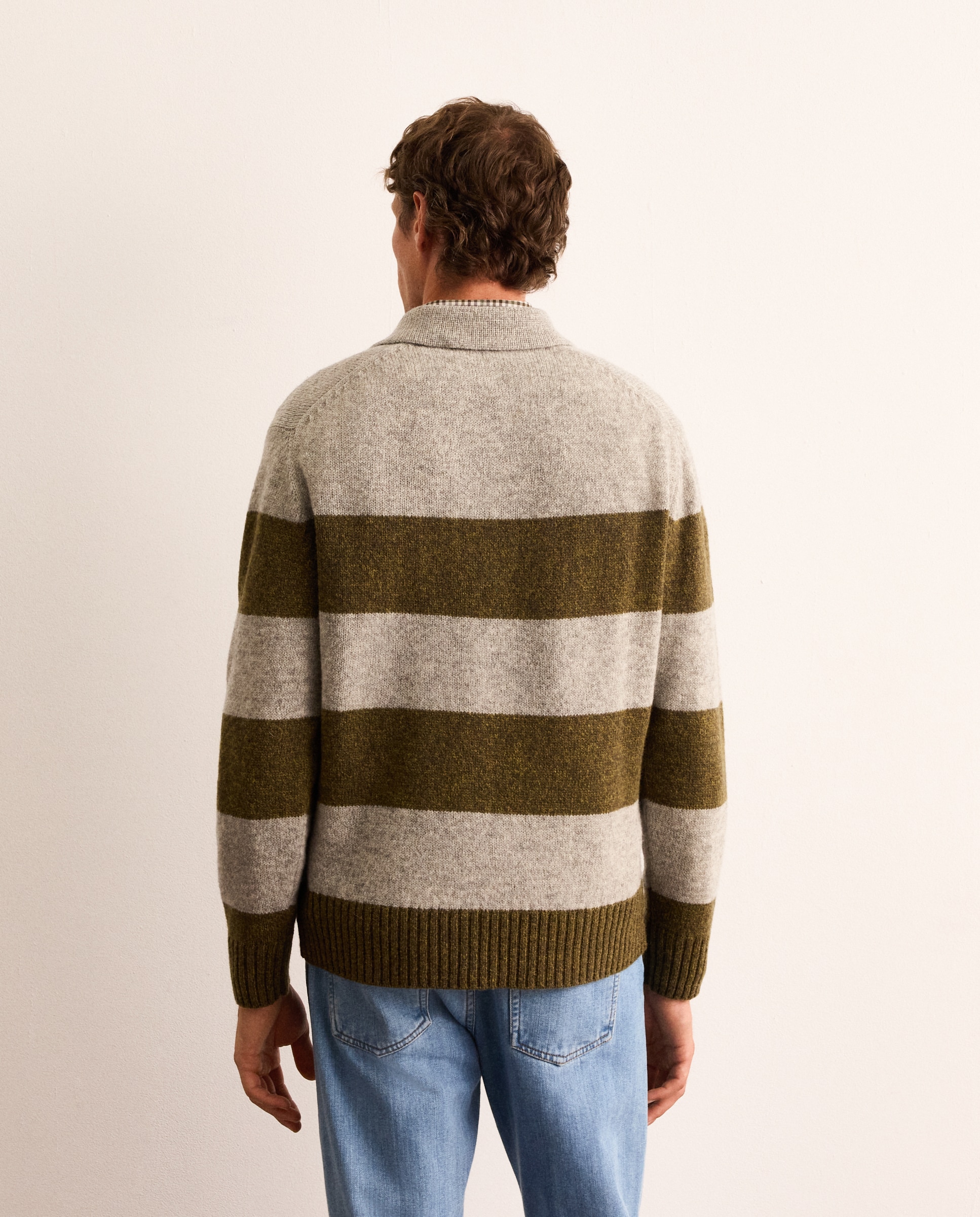Jersey de rayas de lana con cuello polo hombre - Lloyd's - Verde Verde-3