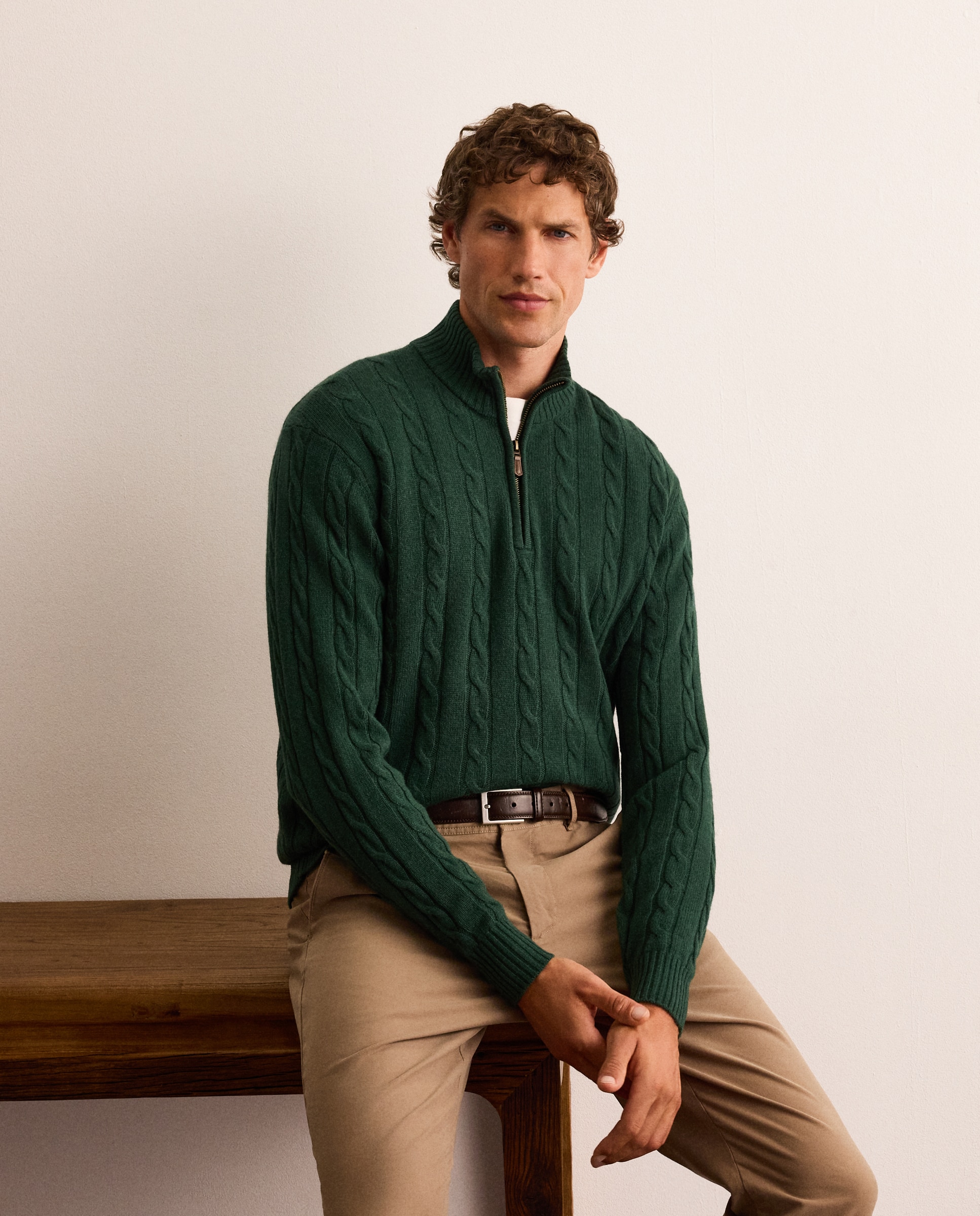 Jersey de hombre de ochos con media cremallera - Lloyd's - Verde oscuro Verde oscuro-1