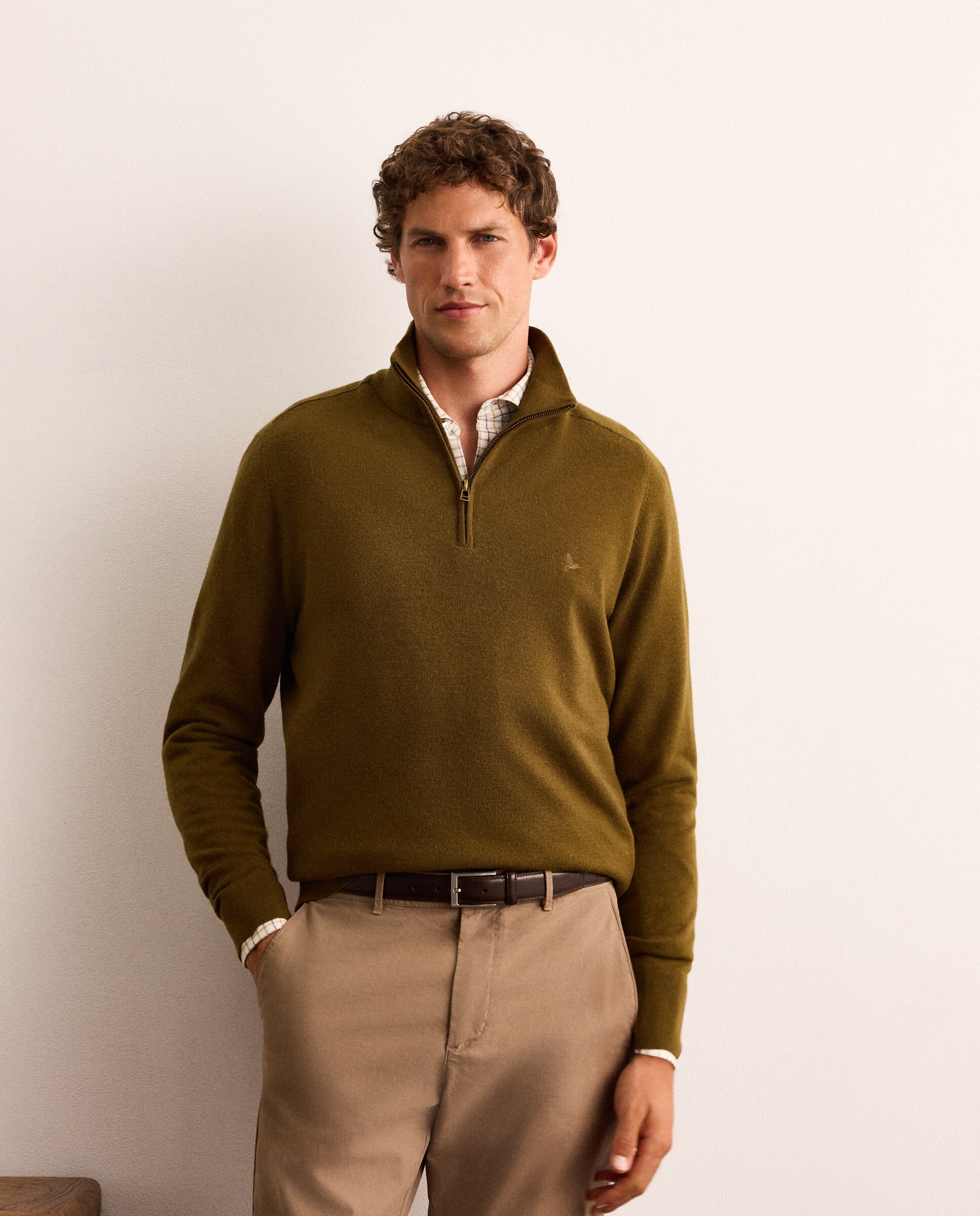 Jersey con estructura de lana merino con media cremallera hombre - Lloyd's - Amarillo Amarillo-1