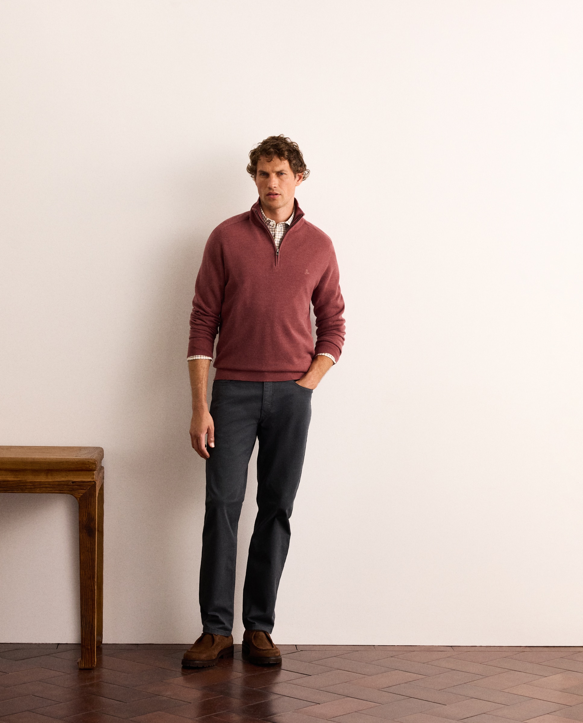 Jersey con estructura de lana merino con media cremallera hombre - Lloyd's - Burdeos Burdeos-2