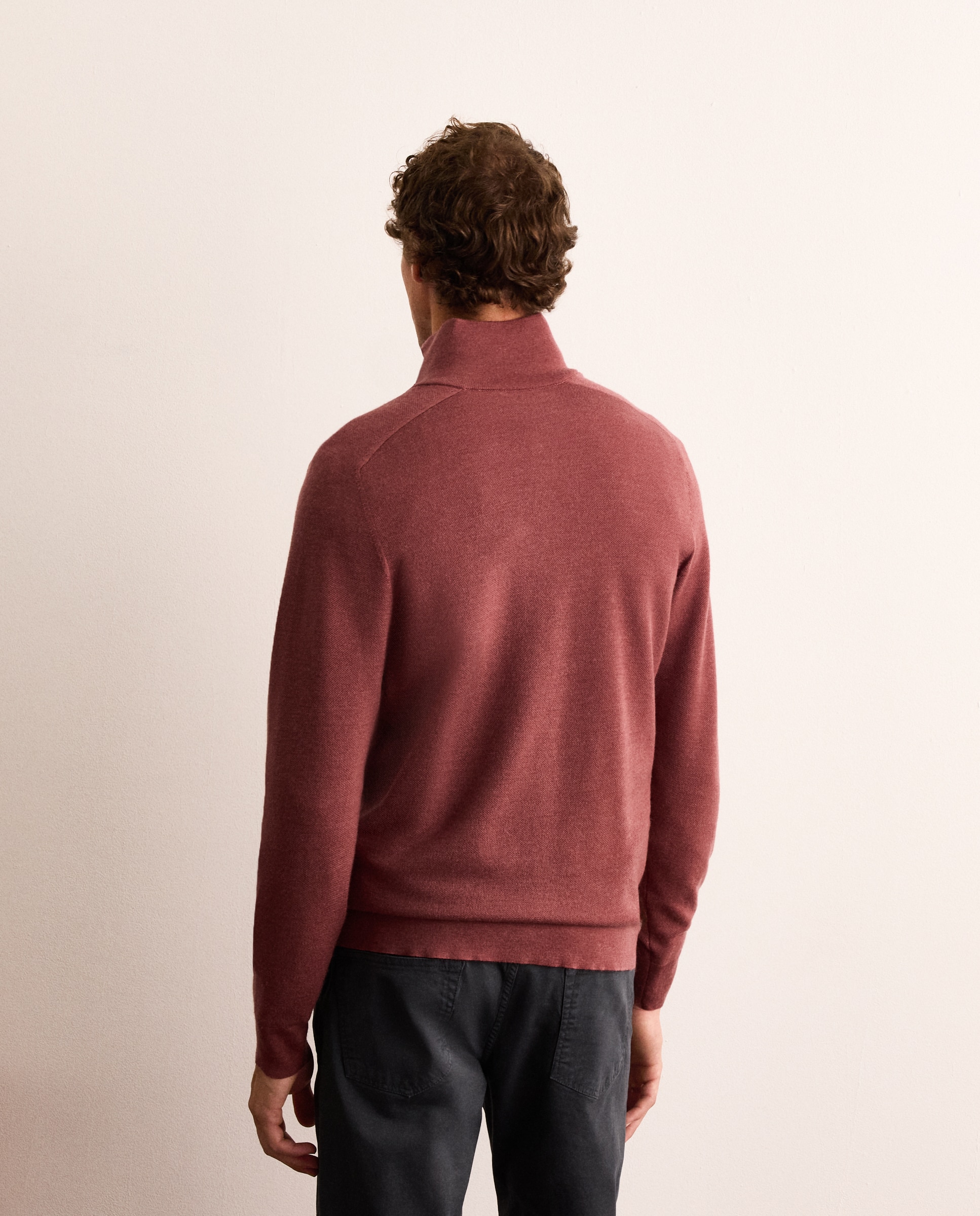 Jersey con estructura de lana merino con media cremallera hombre - Lloyd's - Burdeos Burdeos-3