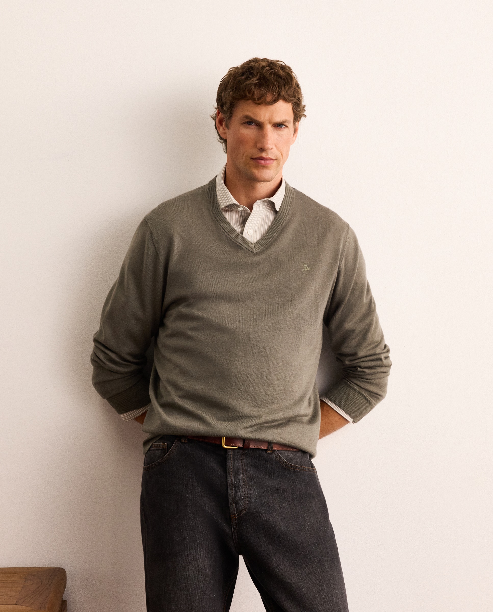 Jersey fino de lana merino con cuello de pico hombre - Lloyd's - Verde claro Verde claro-1