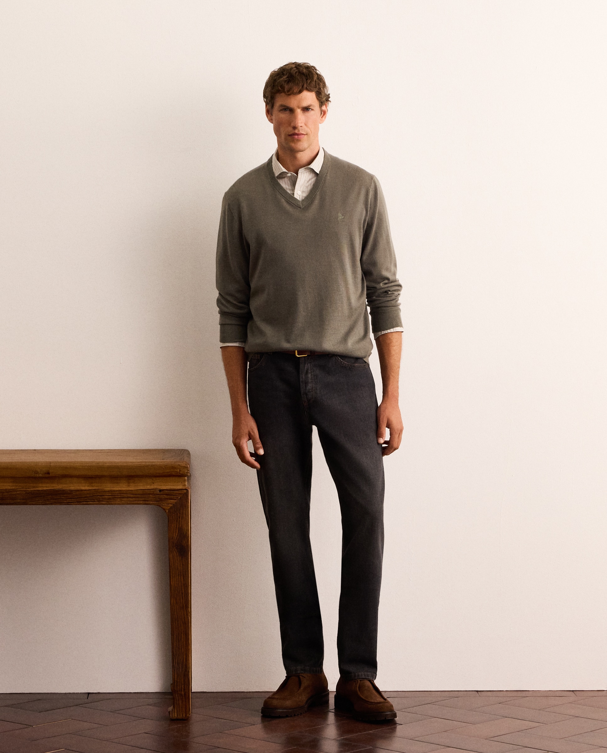 Jersey fino de lana merino con cuello de pico hombre - Lloyd's - Verde claro Verde claro-2