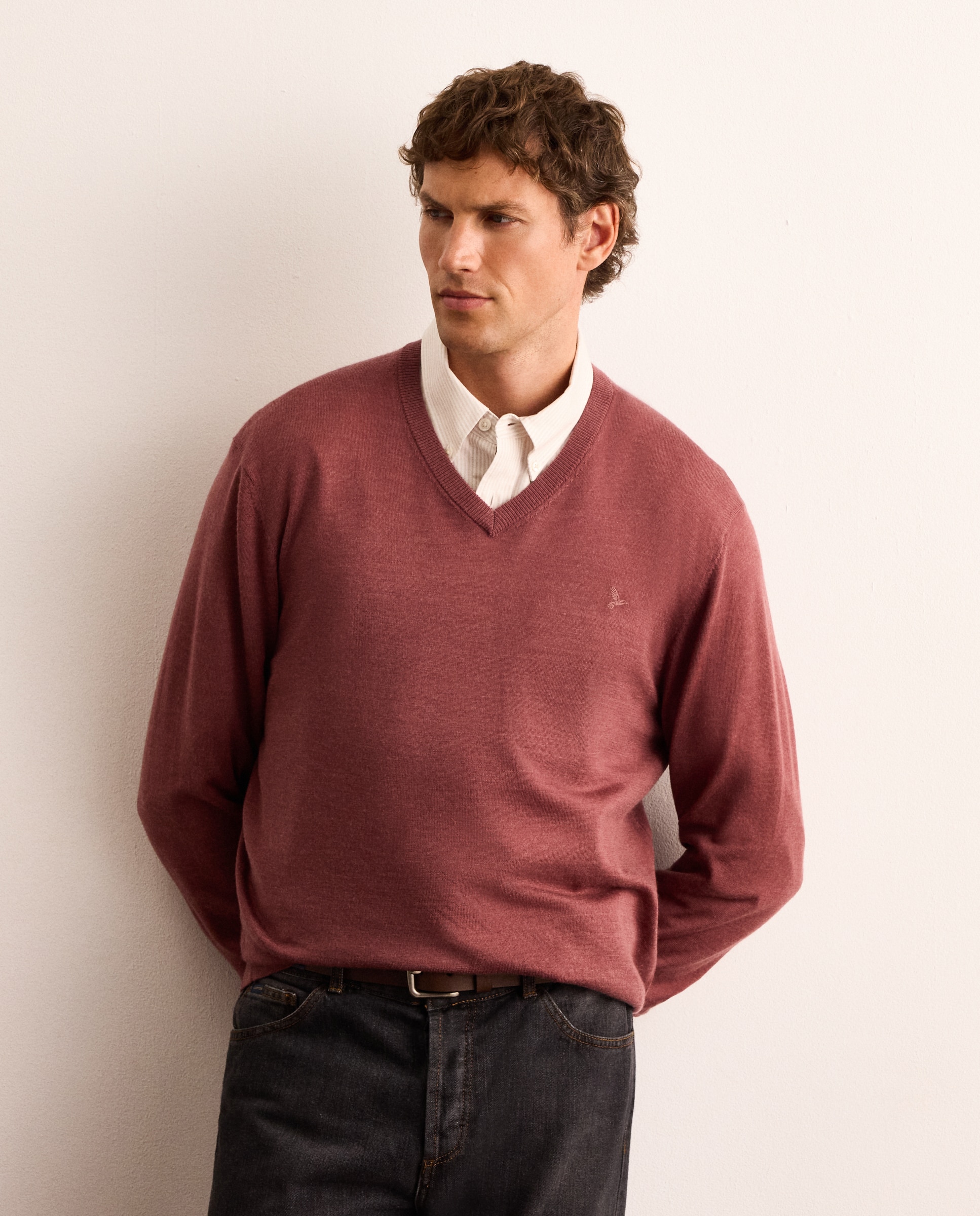 Jersey fino de lana merino con cuello de pico hombre - Lloyd's - Burdeos Burdeos-1