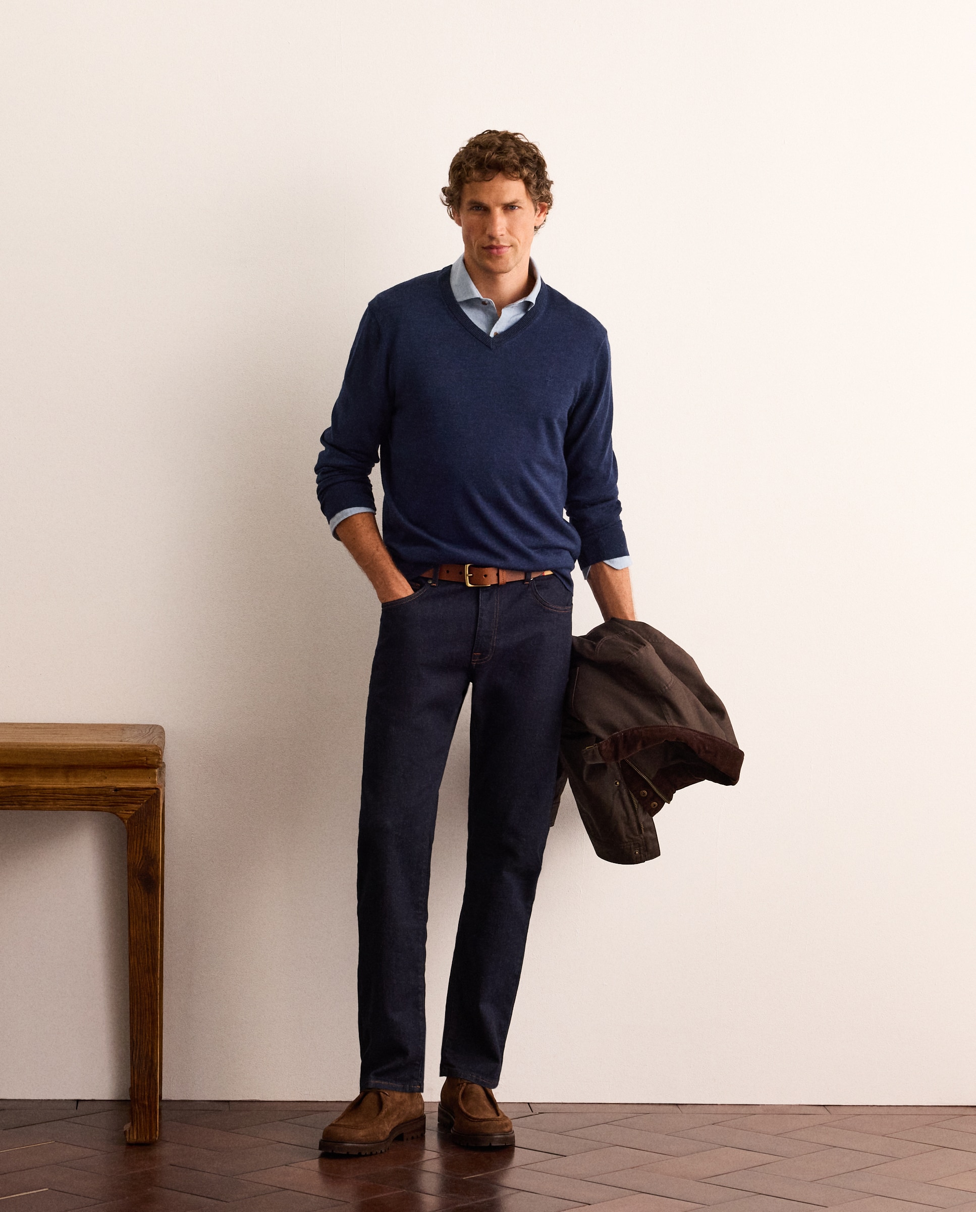 Jersey fino de lana merino con cuello de pico hombre - Lloyd's - Azul marino Azul marino-2